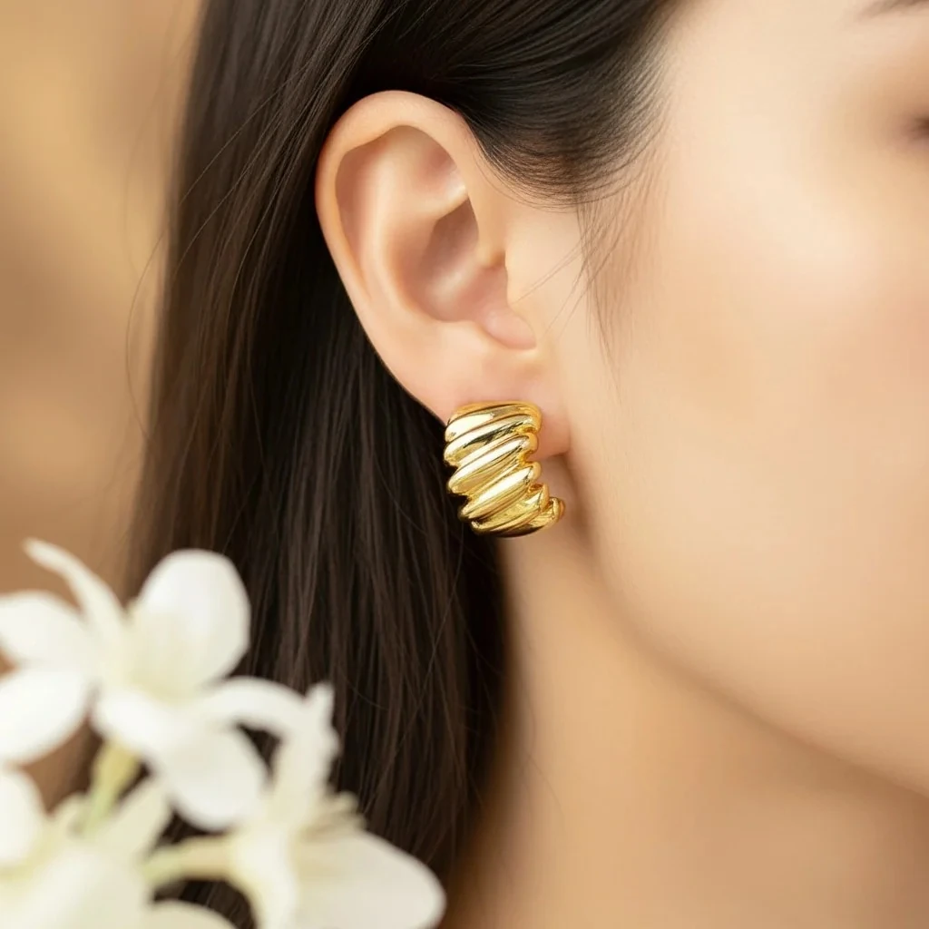 Kadın Trend Küpe Çizgi Model 316 L Paslanmaz Çelik Gold