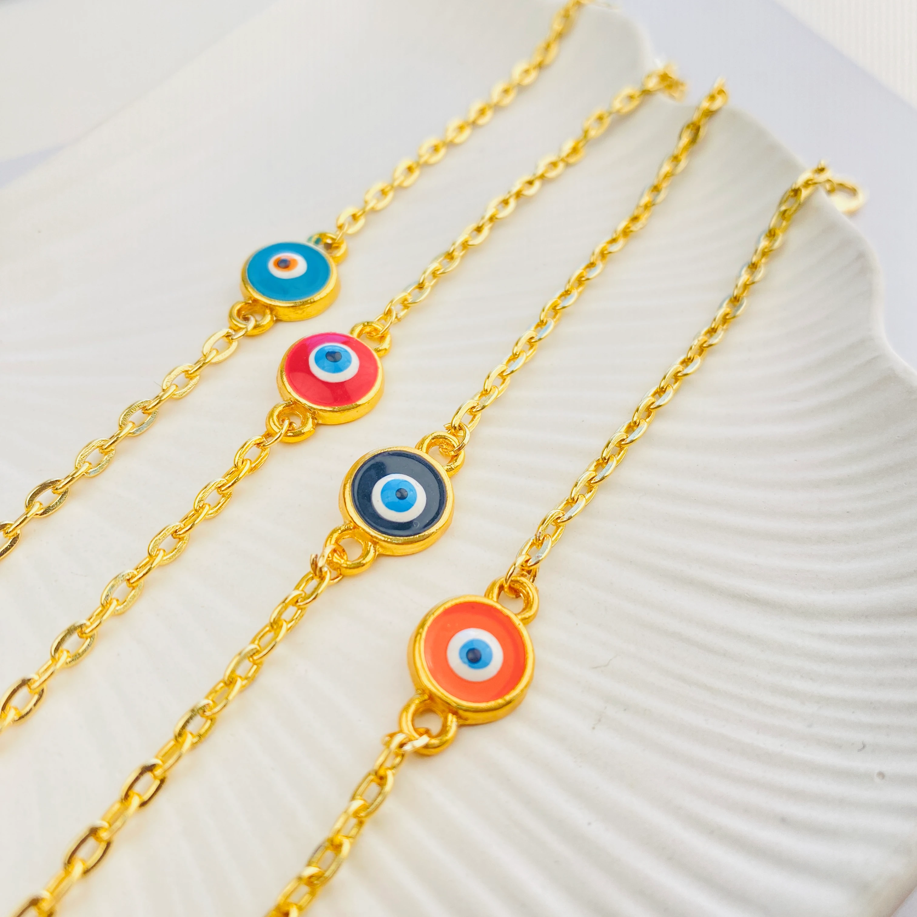 Mineli Bileklik Nazar Boncuklu Bileklik Pirinç Gold 17+5cm