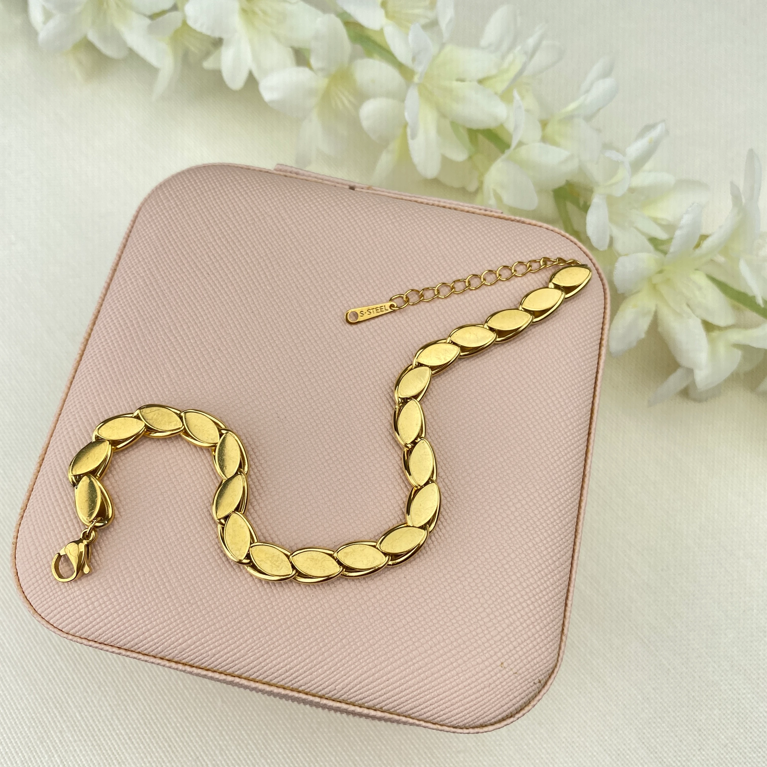 Arpa Bileklik Yüksek Kalite 316 L Paslanmaz Çelik Gold 17,5 + 3 cm