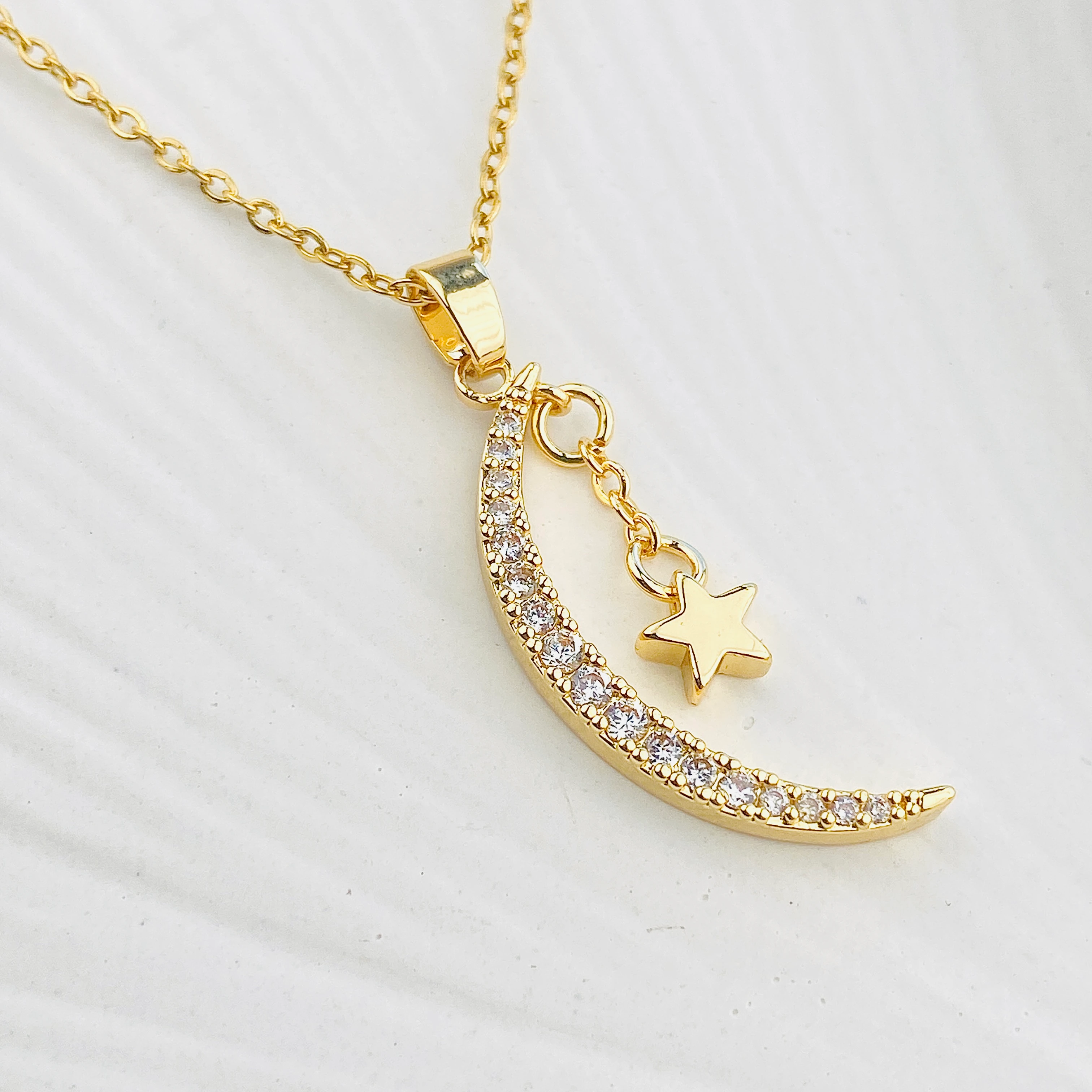 Ay Yıldızlı Kolye Kadın Kolye Zirkon Taşlı 45cm
