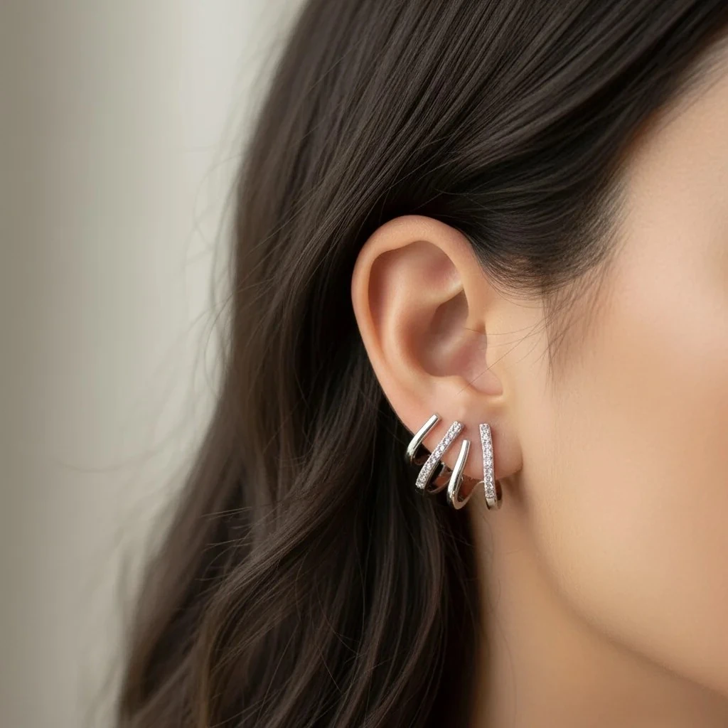 Kadın Küpe Çoklu Trend Model Silver