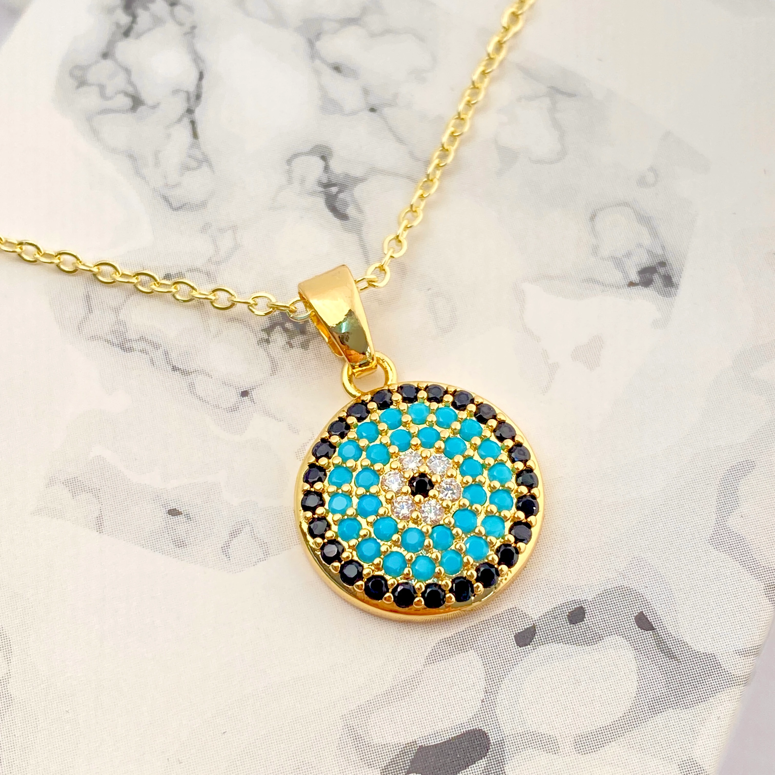 Nazar Boncuklu Kolye Kuyumcu Model Kolye Çelik 14 Ayar Gold 45cm