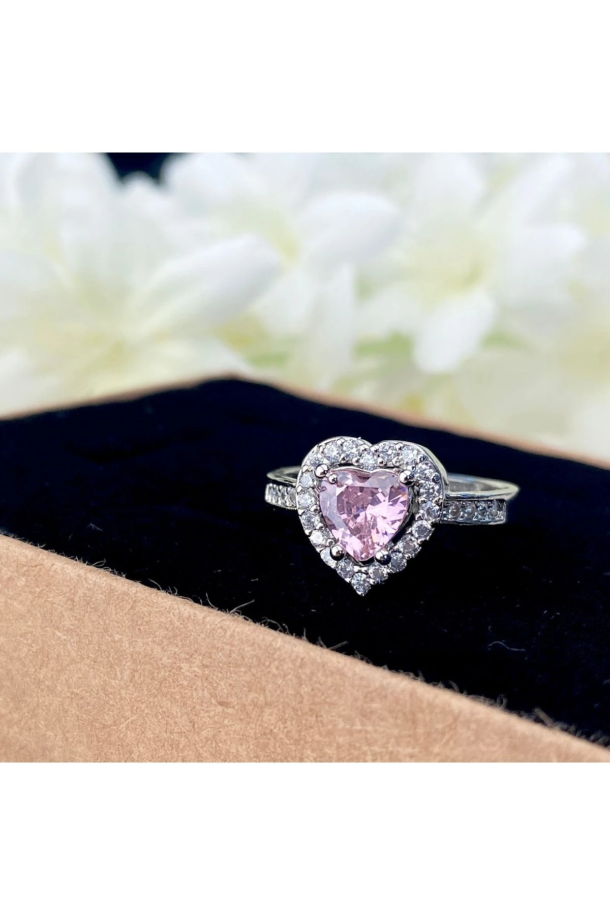 Kalpli Yüzük Pembe Kalpli Çelik Yüzük