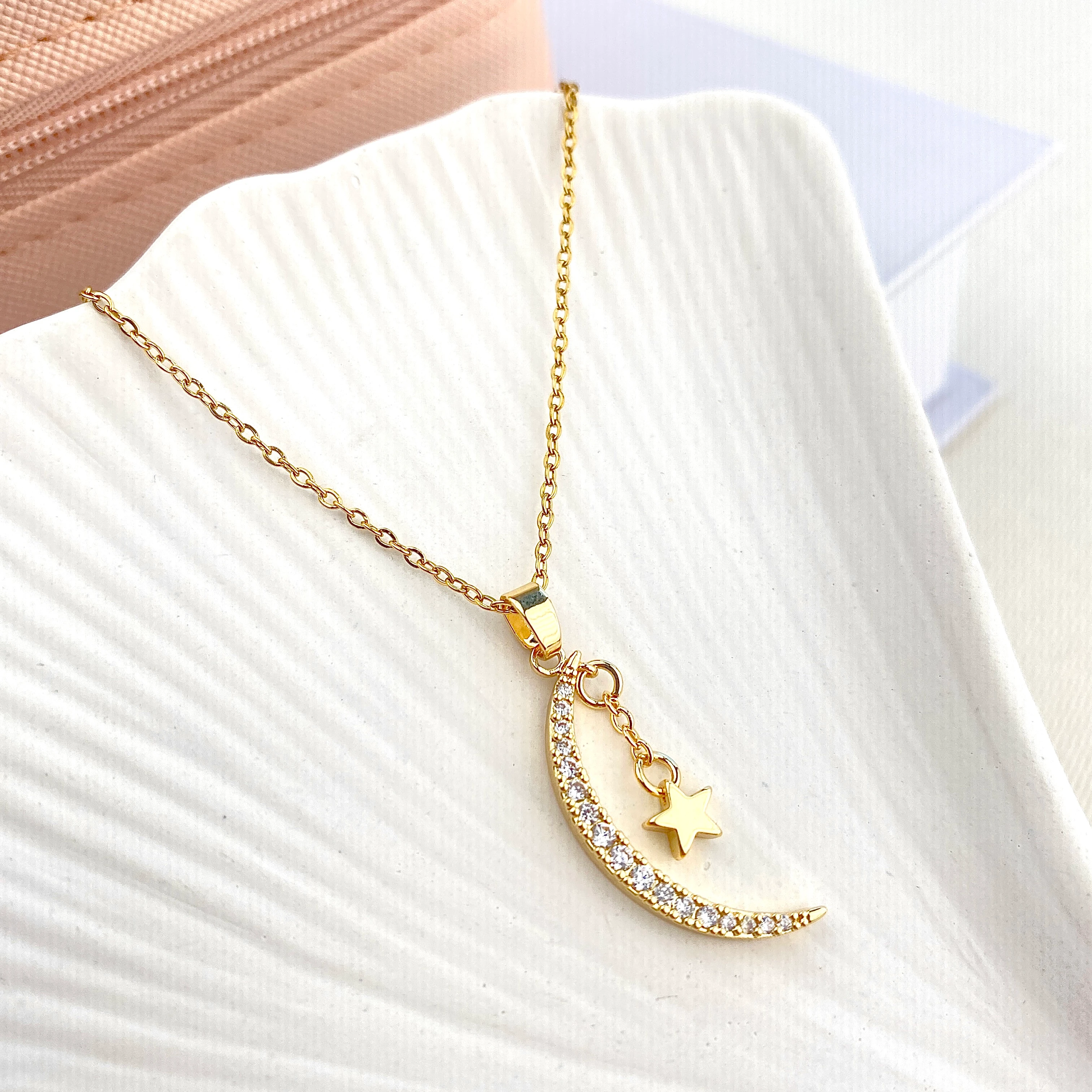 Ay Yıldızlı Kolye Kadın Kolye Zirkon Taşlı 45cm