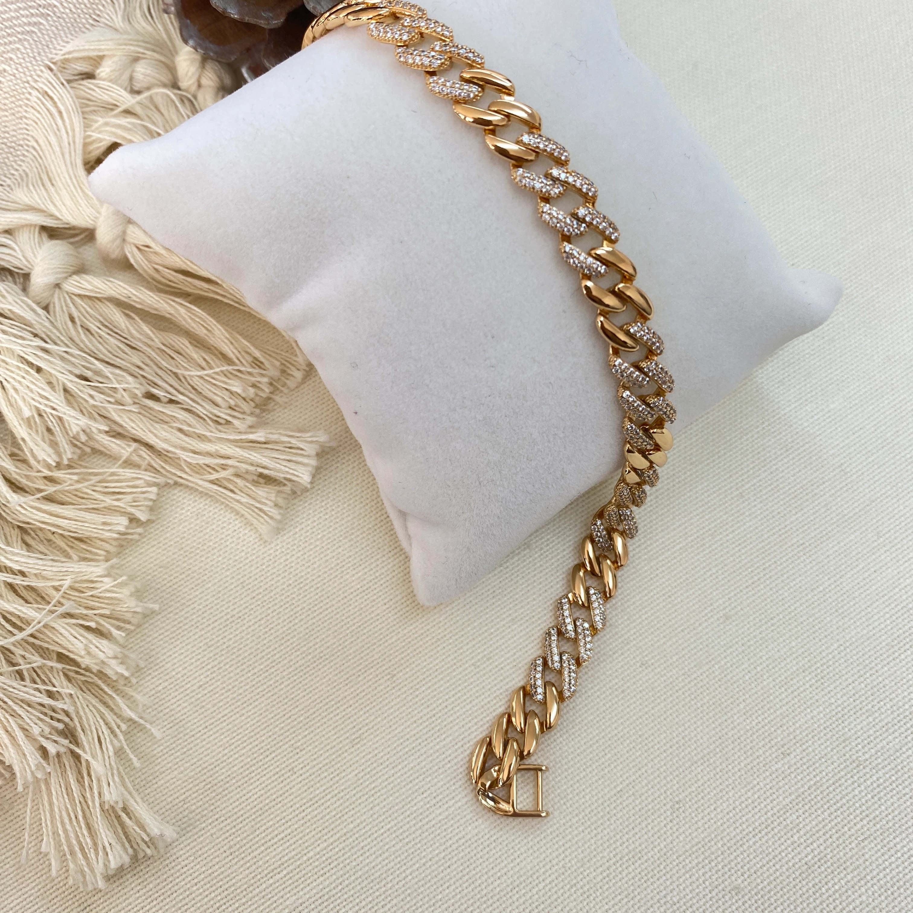 Gurmet Bileklik Taşlı Kalın Zincir Çelik Kararmaz Xuping Vip Seri Rose Gold