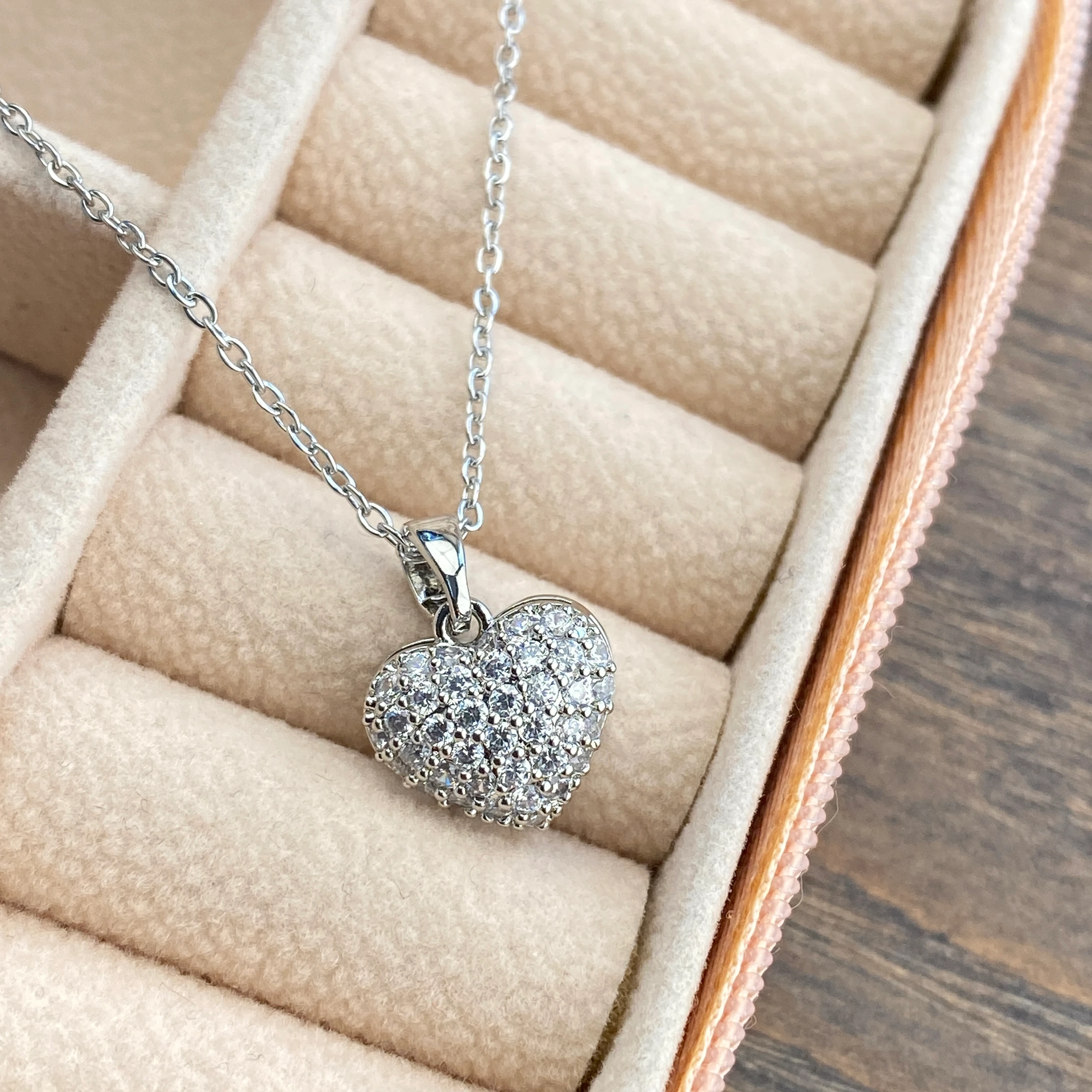 Kalp Kolye Full Zirkon Taşlı Kalp Kadın Kolye 45cm