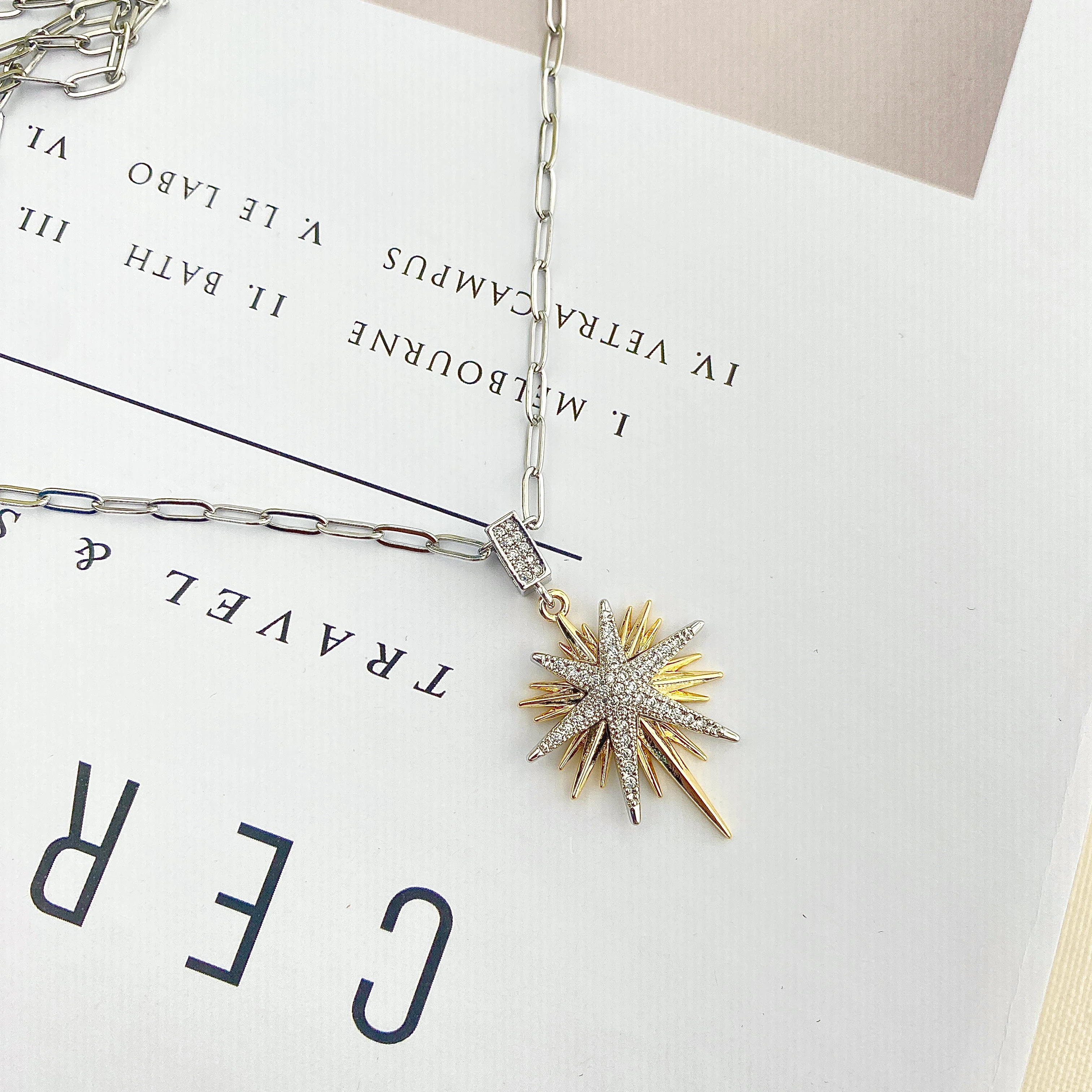 Kutup Yıldızı Kolye Çelik Kuzey Yıldızı Zirkon Taşlı 60+5cm