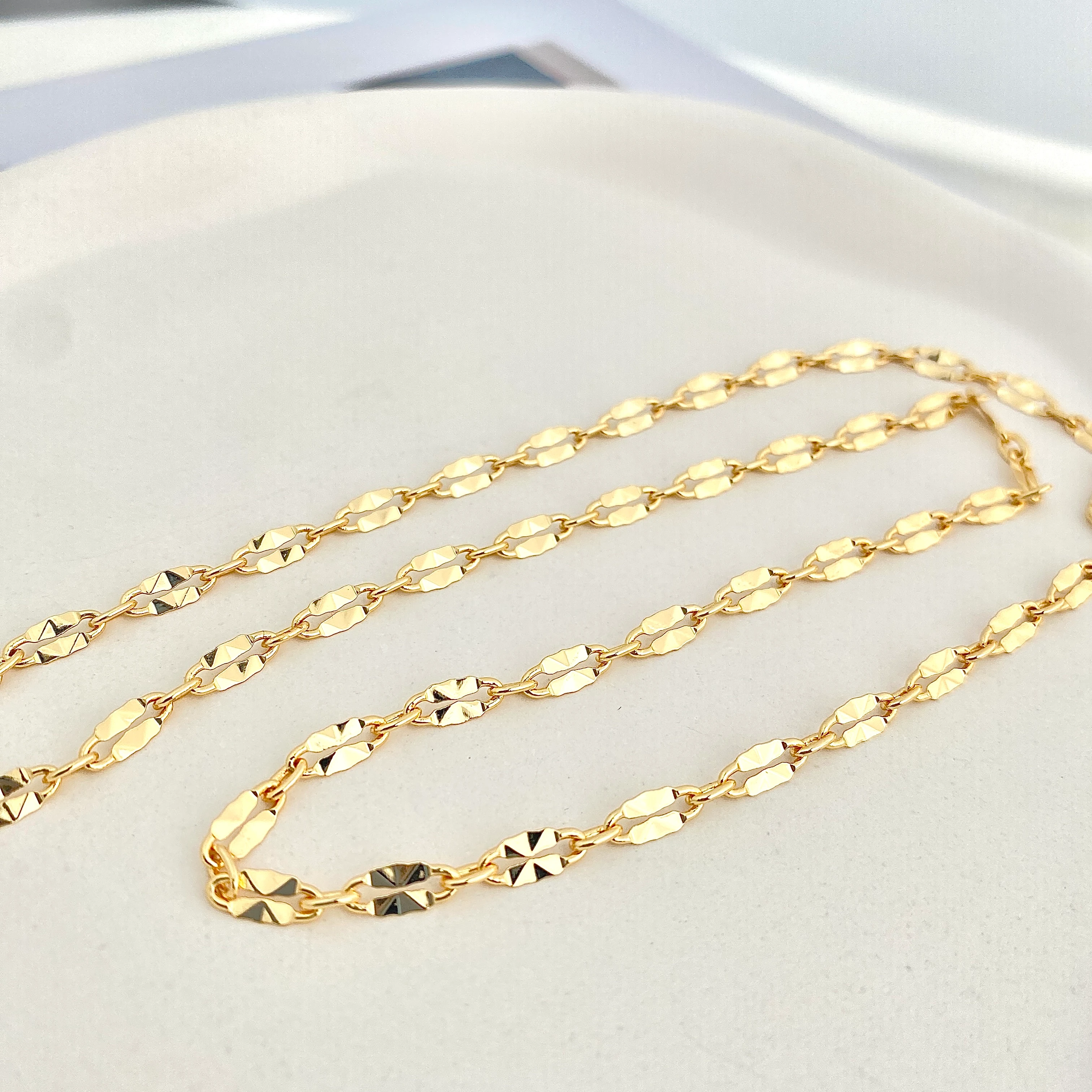 Ezme Kolye Kadın İtalyan Ezme Kolye Ezme Pullu Gold 50cm