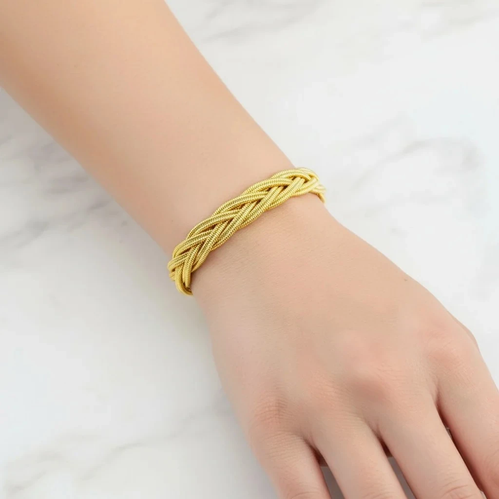 Hasır Bileklik İnce Trabzon Örgü Bileklik Kararmaz Xuping Vip Seri 14 Ayar Gold 19cm