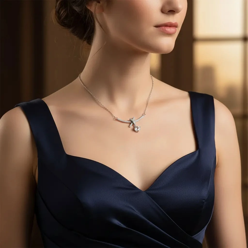 Kadın Kolye Marka Model X Uçlu Zirkon Taşlı Çelik Silver 45+5 cm