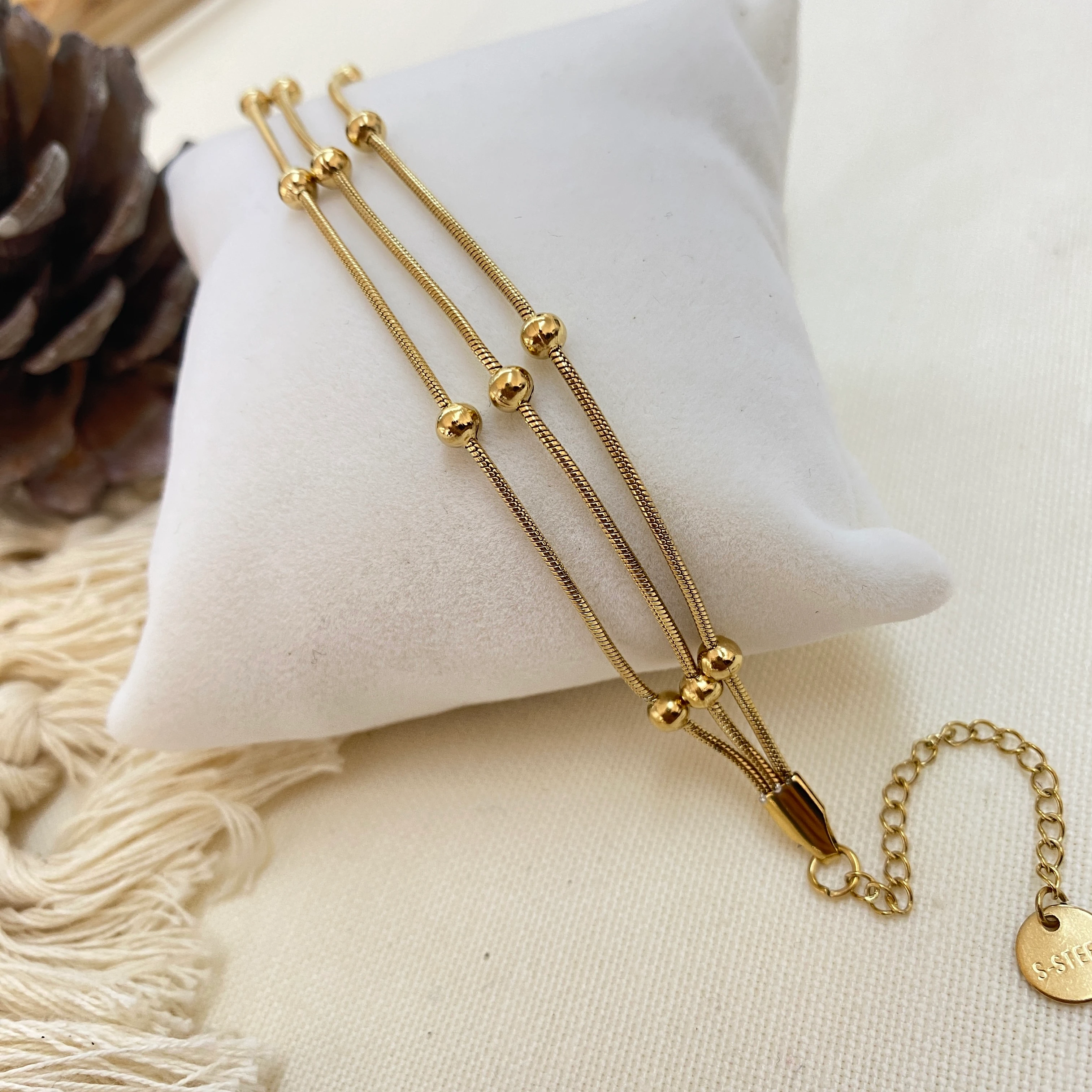 Dorika Bileklik Hasır Üçlü Zincir 316 L Paslanmaz Çelik