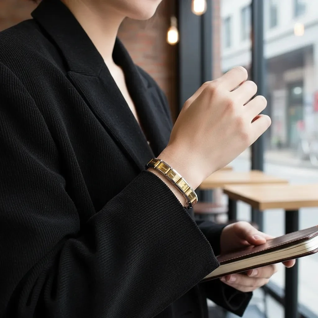 İtalyan Charm Bileklik Esnek Marka Model 2 Kararmaz Çelik Gümüş Gold 20cm