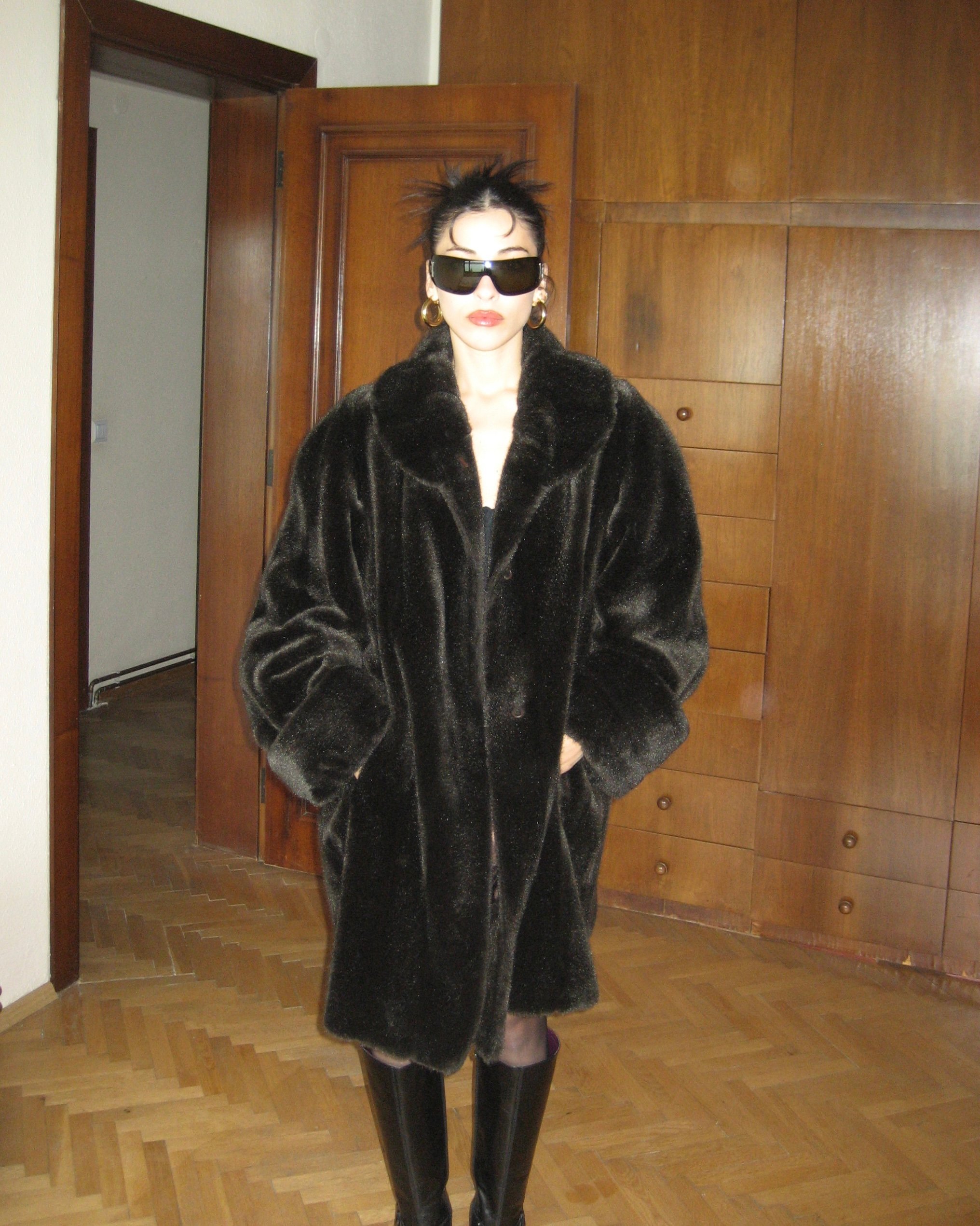 Dark Brown Faux Fur Coat