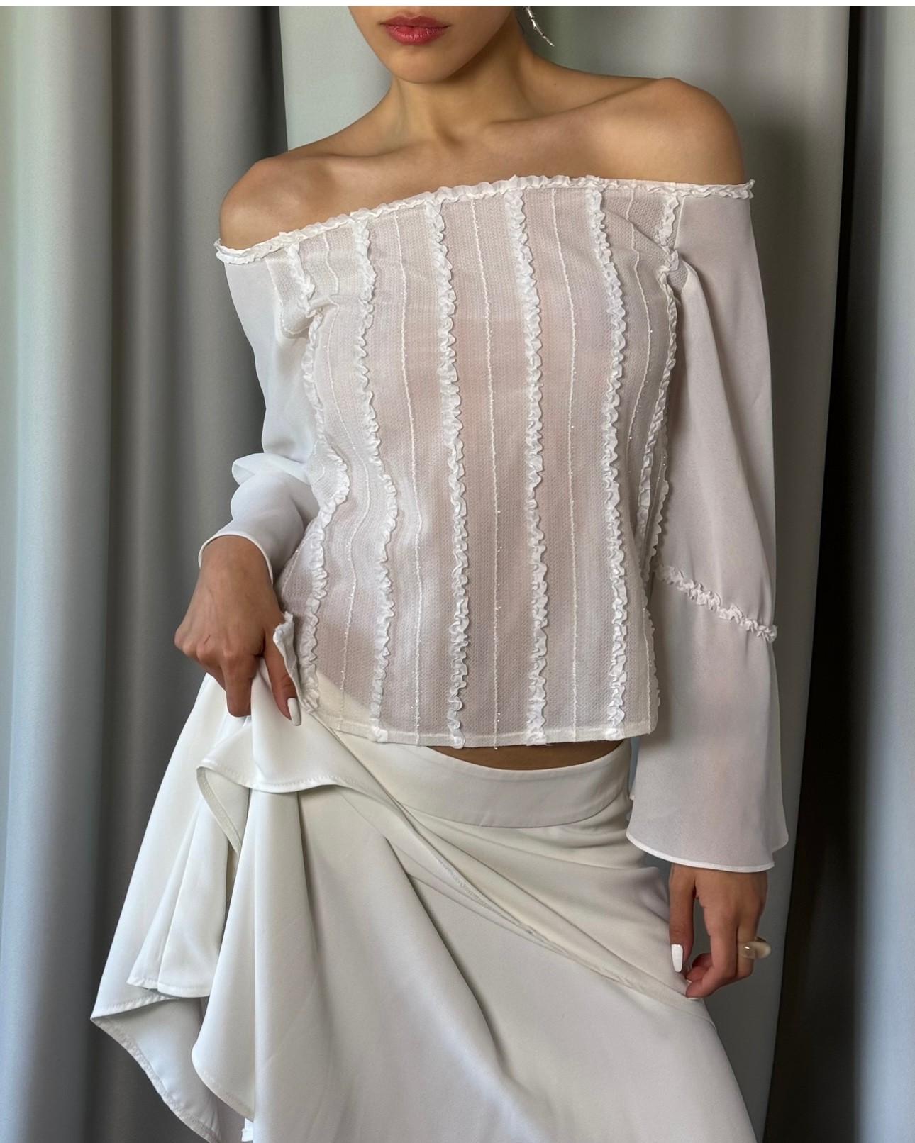 Boat Neck Sheer Blouse