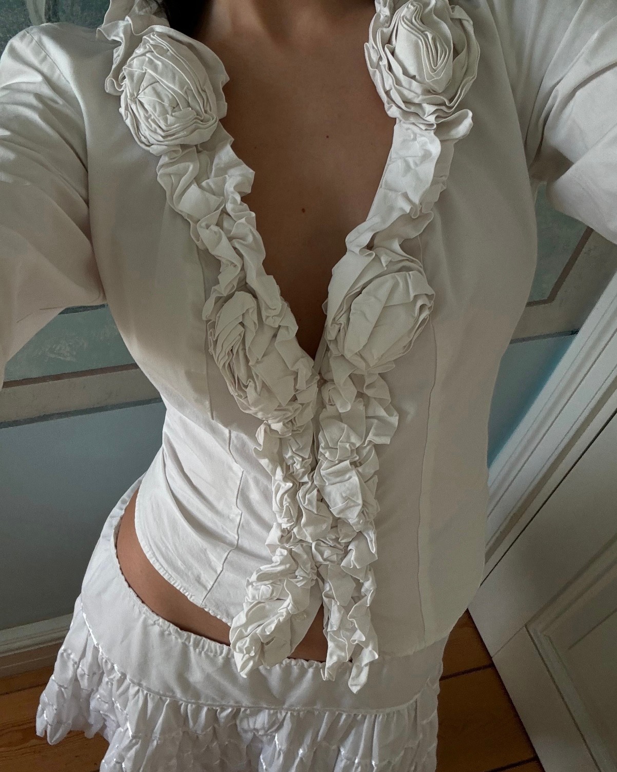 Rose Detailed White Shirt