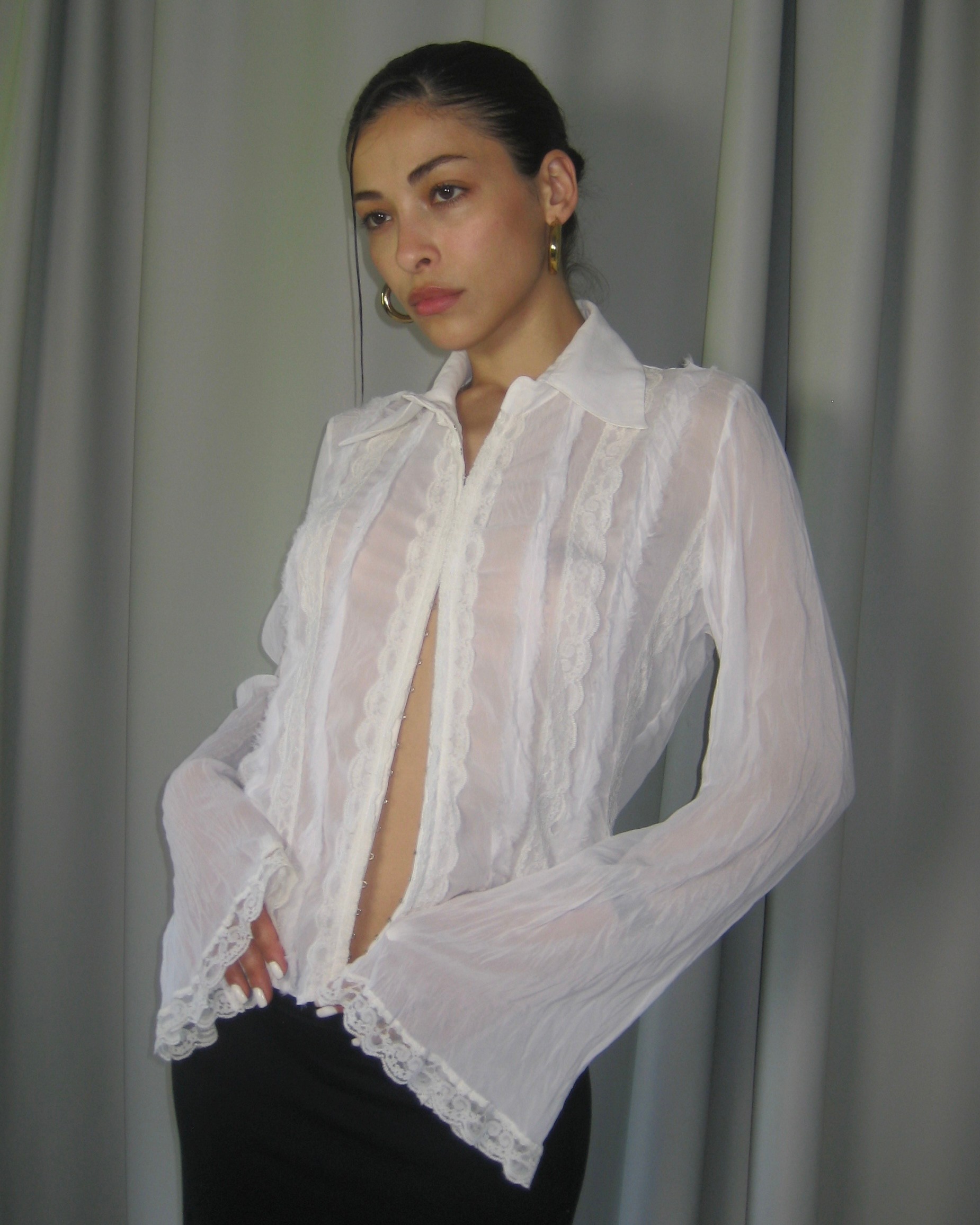 Lace Detailed Ecru Shirt