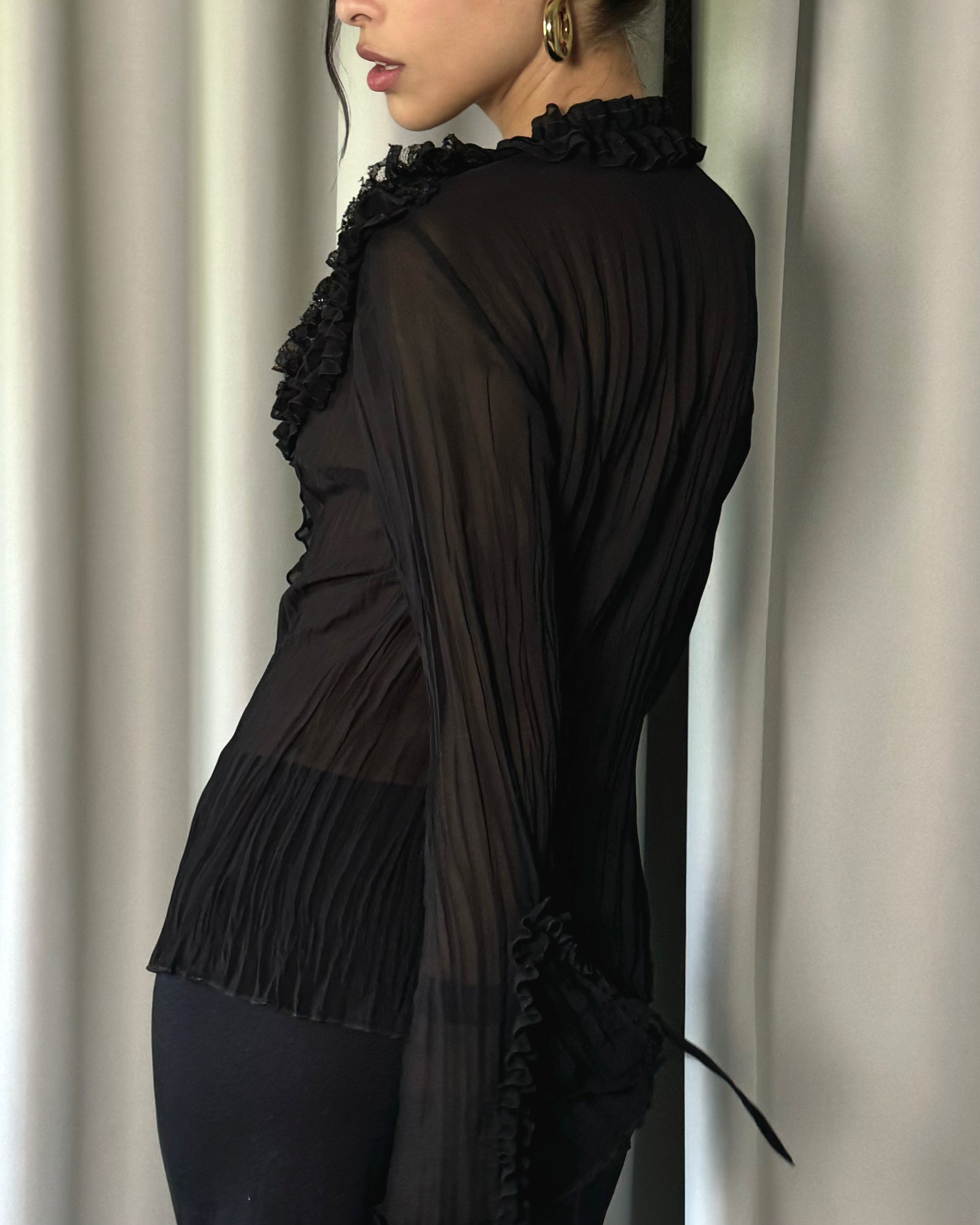 Ruffle Detailed Black Shirt