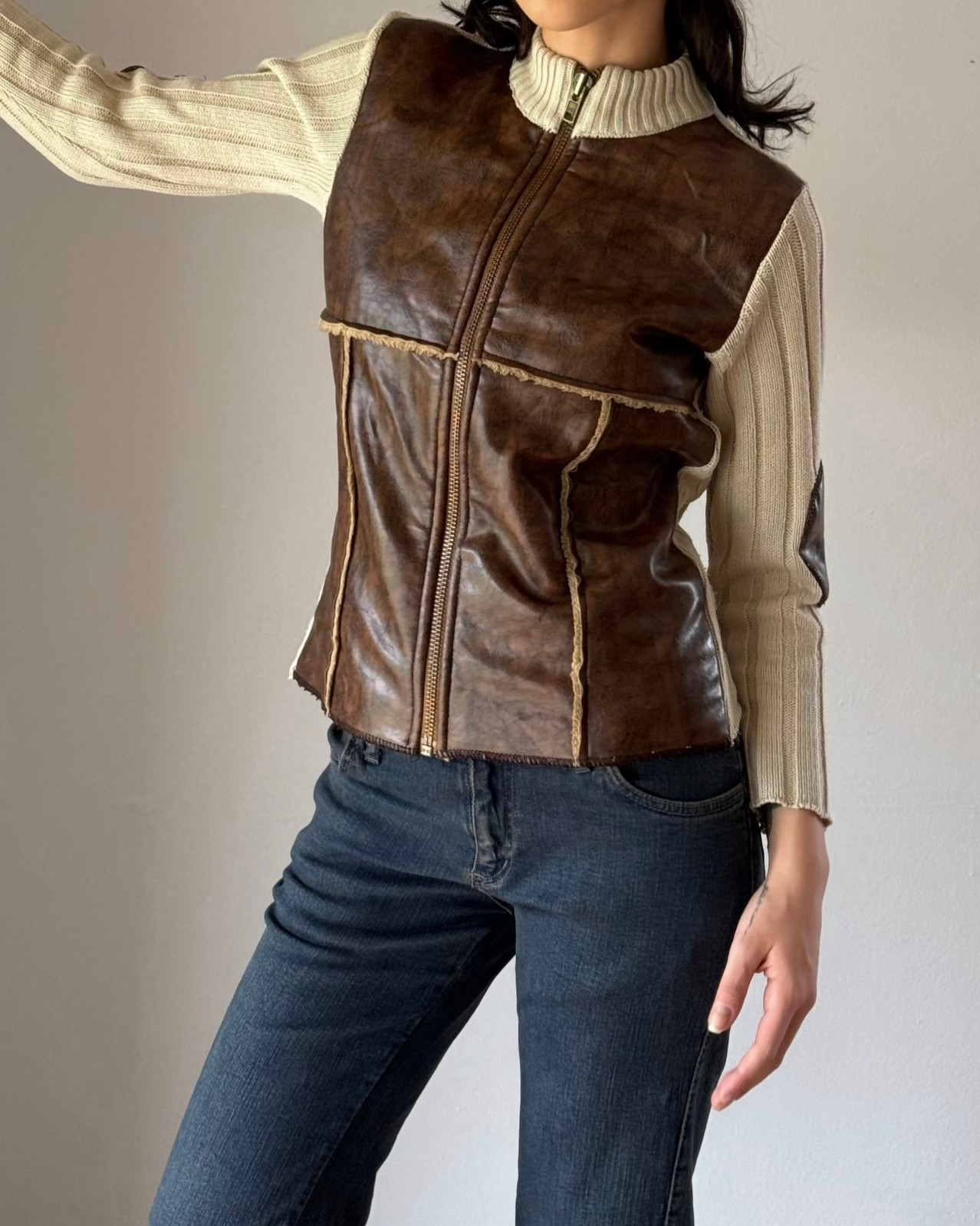 Faux Leather Detailed Cardigan