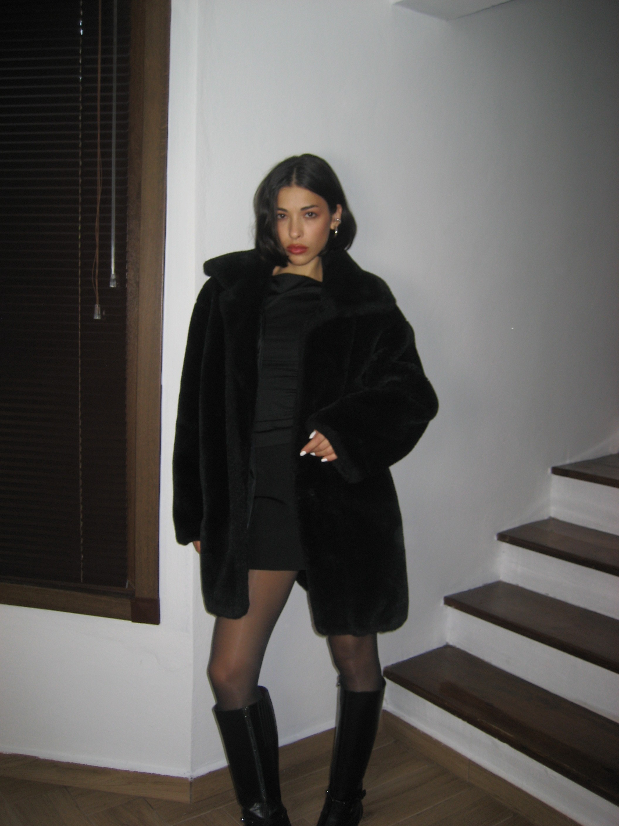 Black Faux Fur Coat