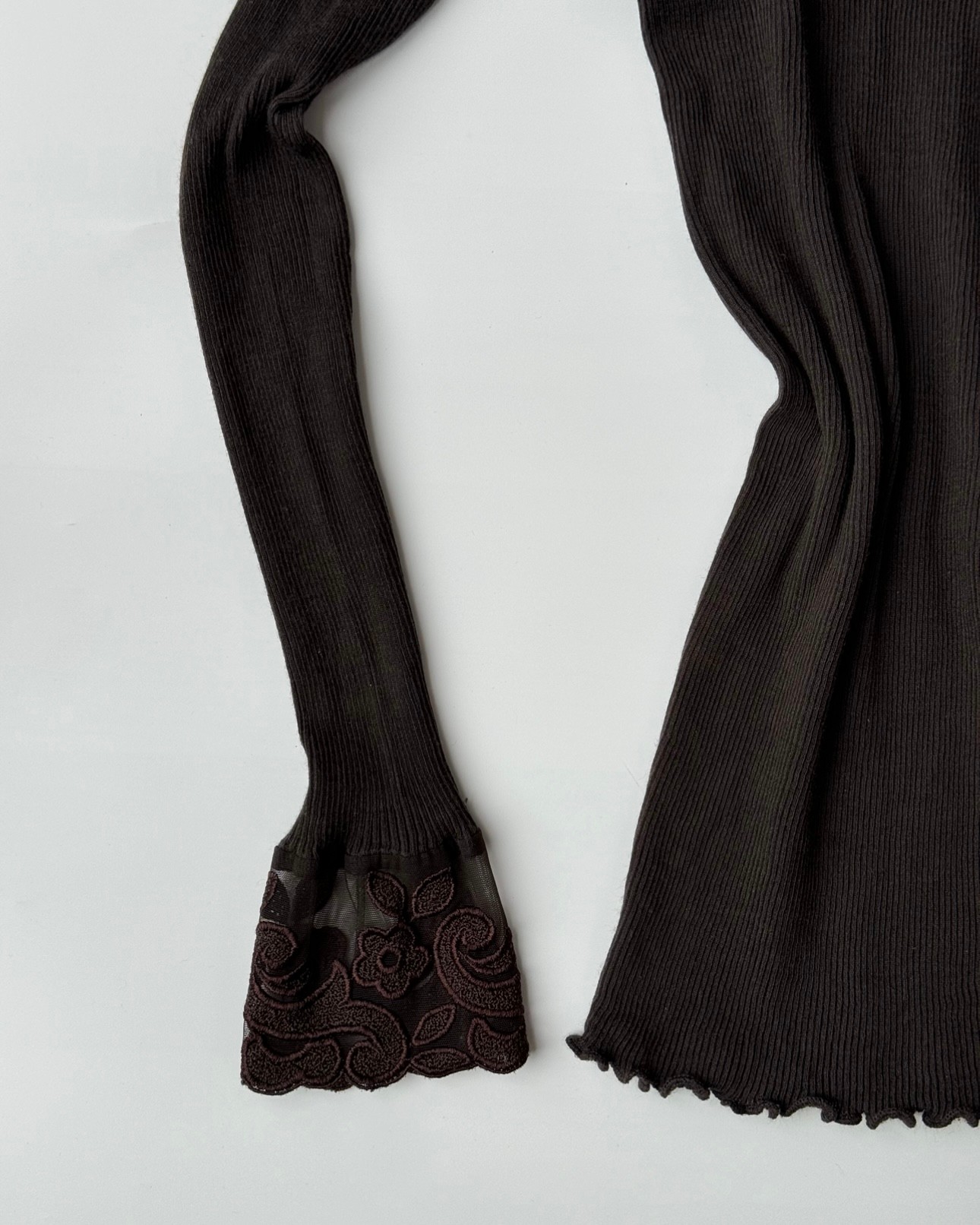 Brown Blouse with Lace Detail