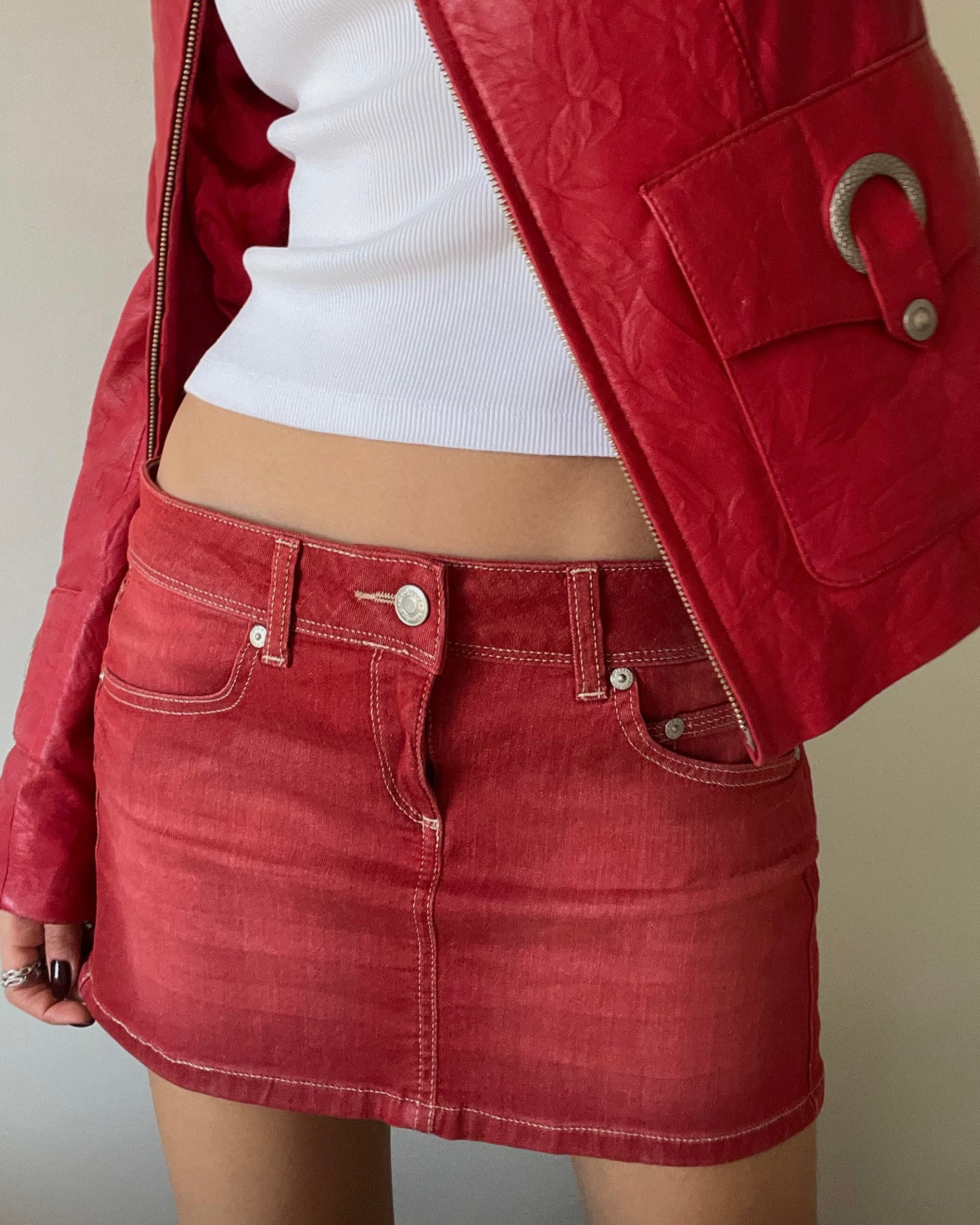 Red Mini Denim Skirt