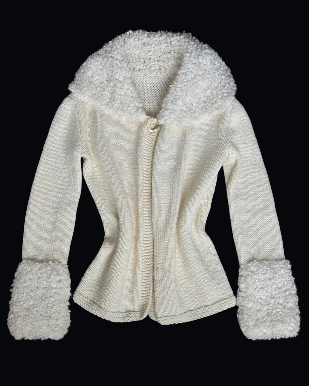 Collar Detailed Cream Cardigan