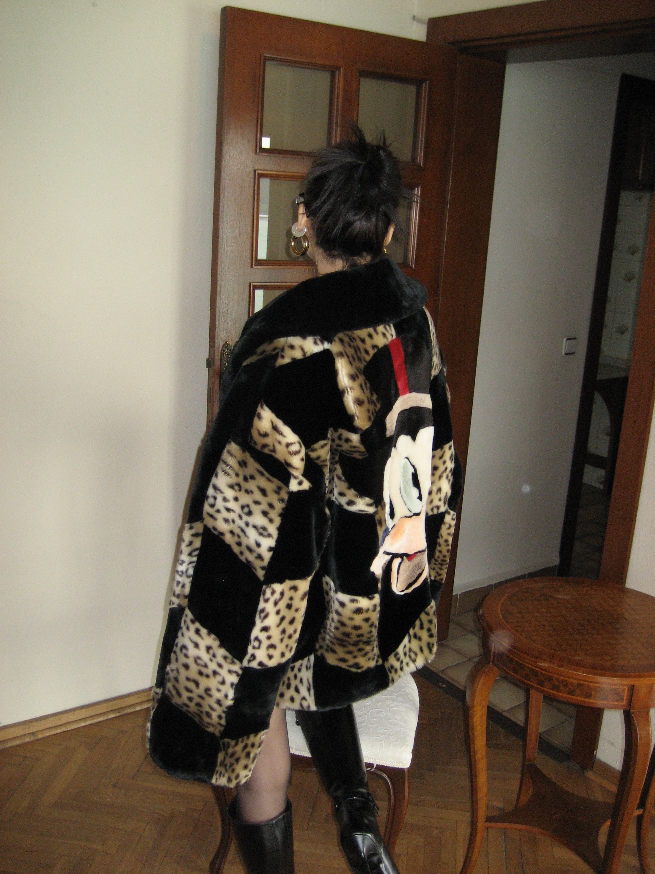 Mickey Detailed Leopard Faux Fur Coat