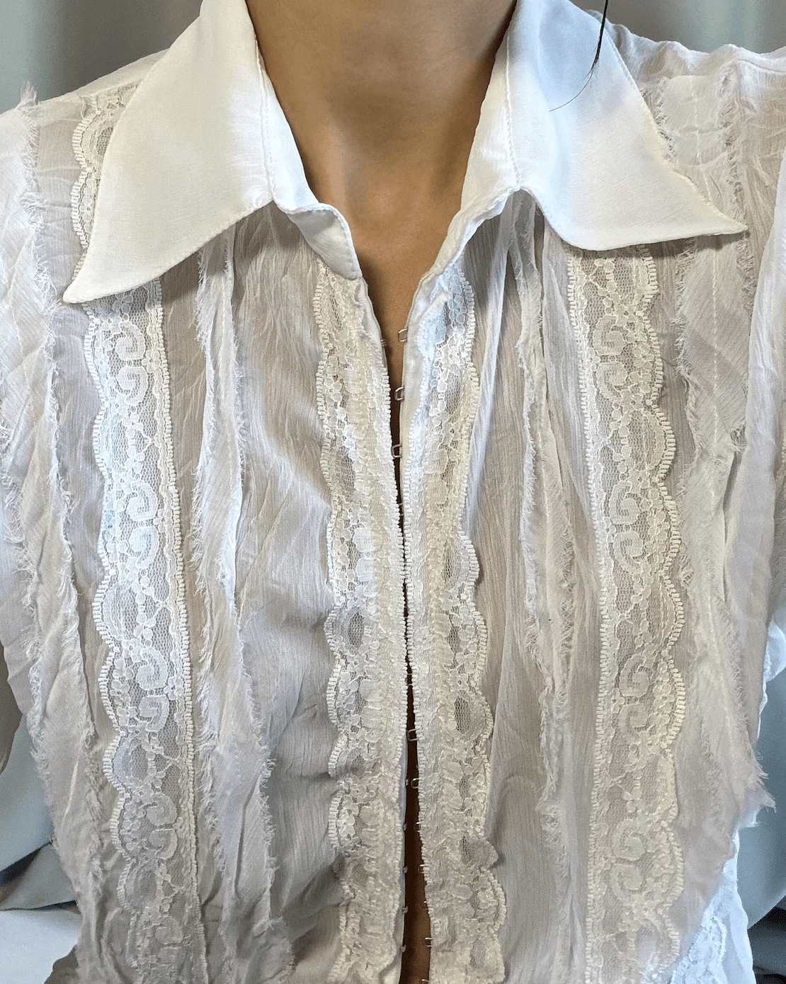 Lace Detailed Ecru Shirt