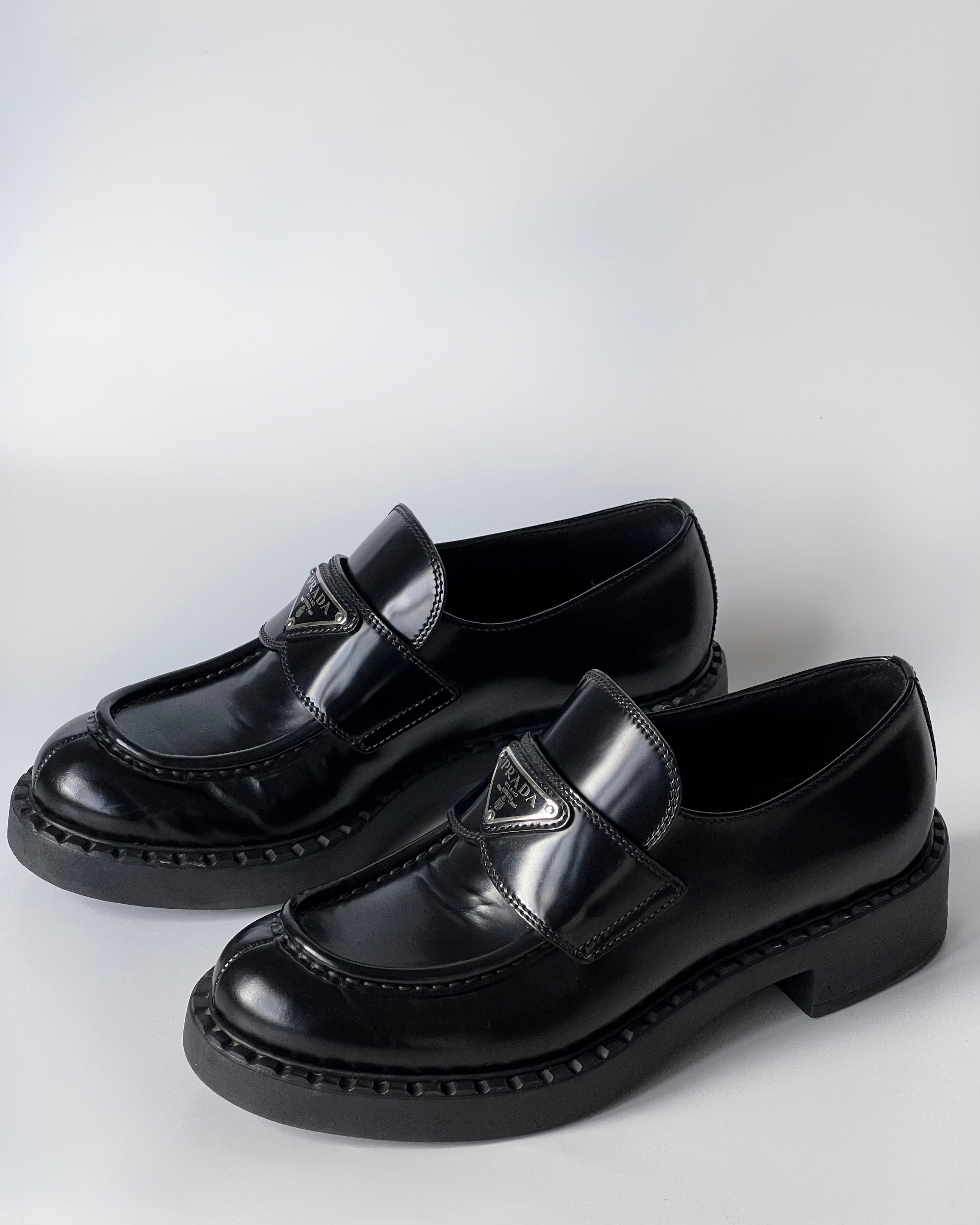 Prada Chocolate Brushed Leather Loafers 