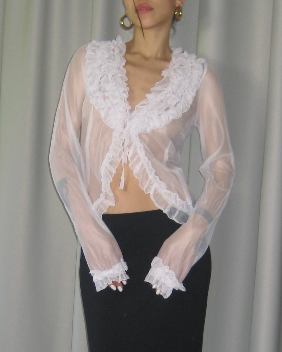 Collar and Sleeve Detailed Tulle Blouse