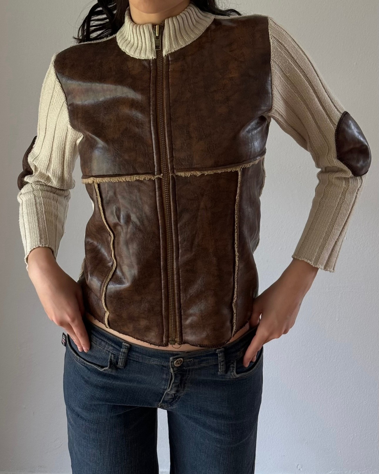 Faux Leather Detailed Cardigan