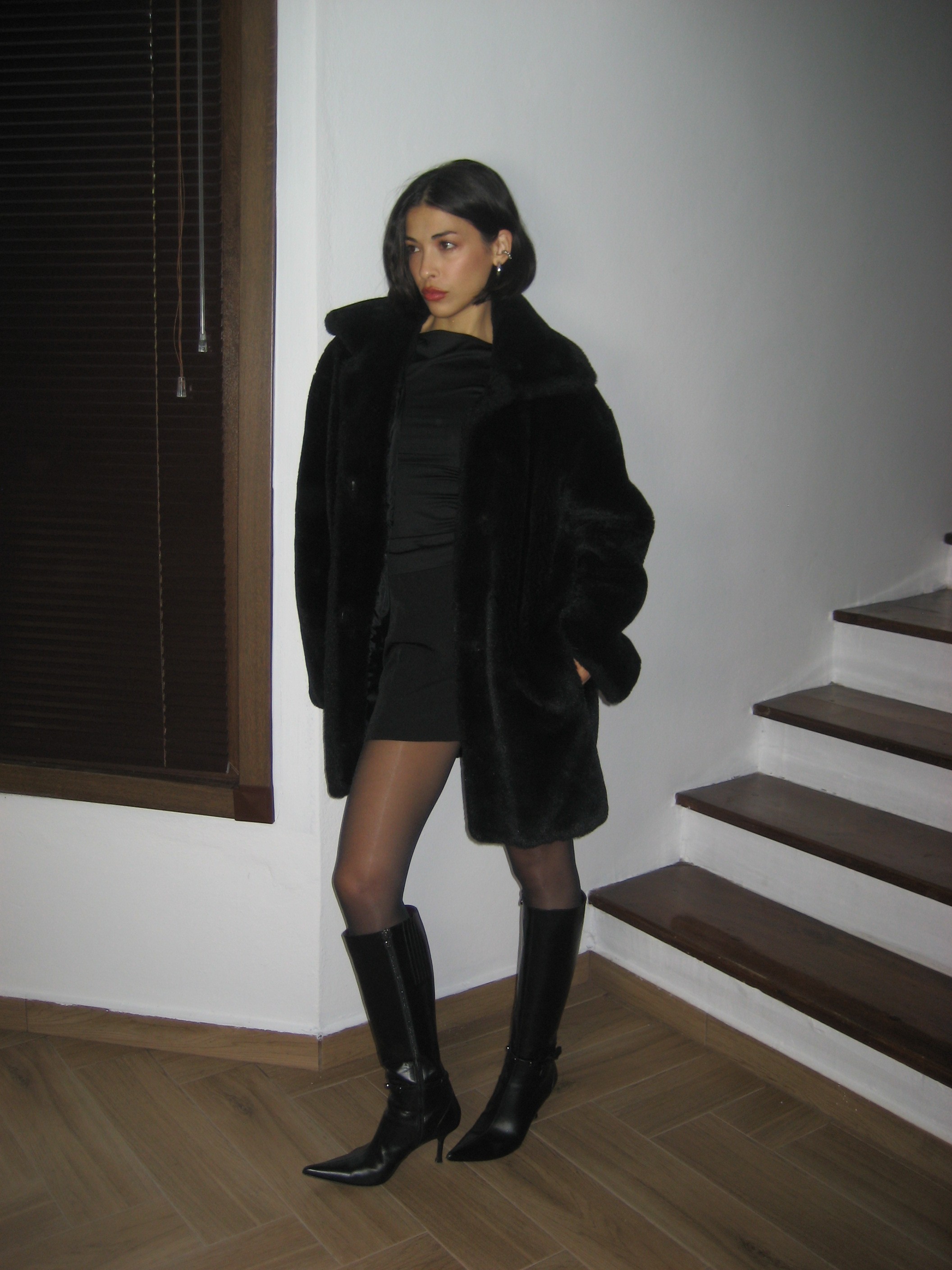 Black Faux Fur Coat