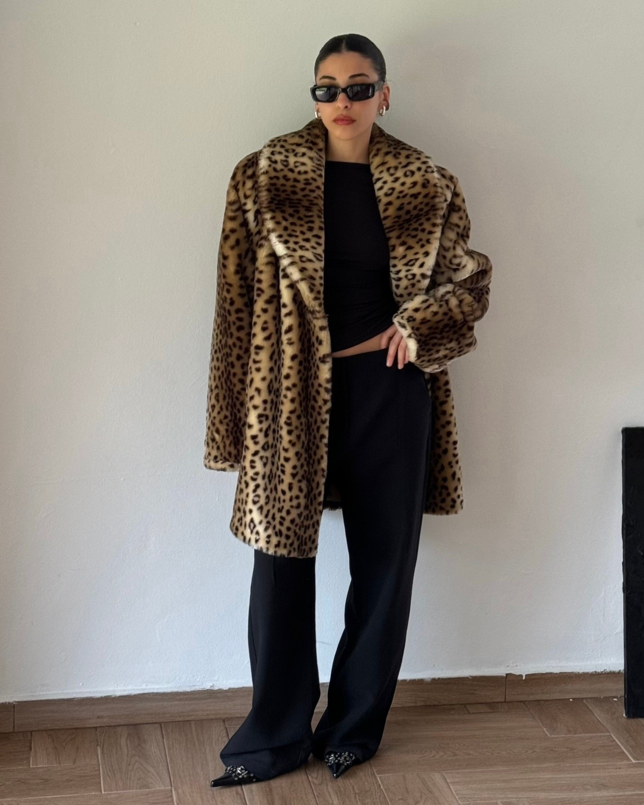 Leopard Print Faux Fur Coat