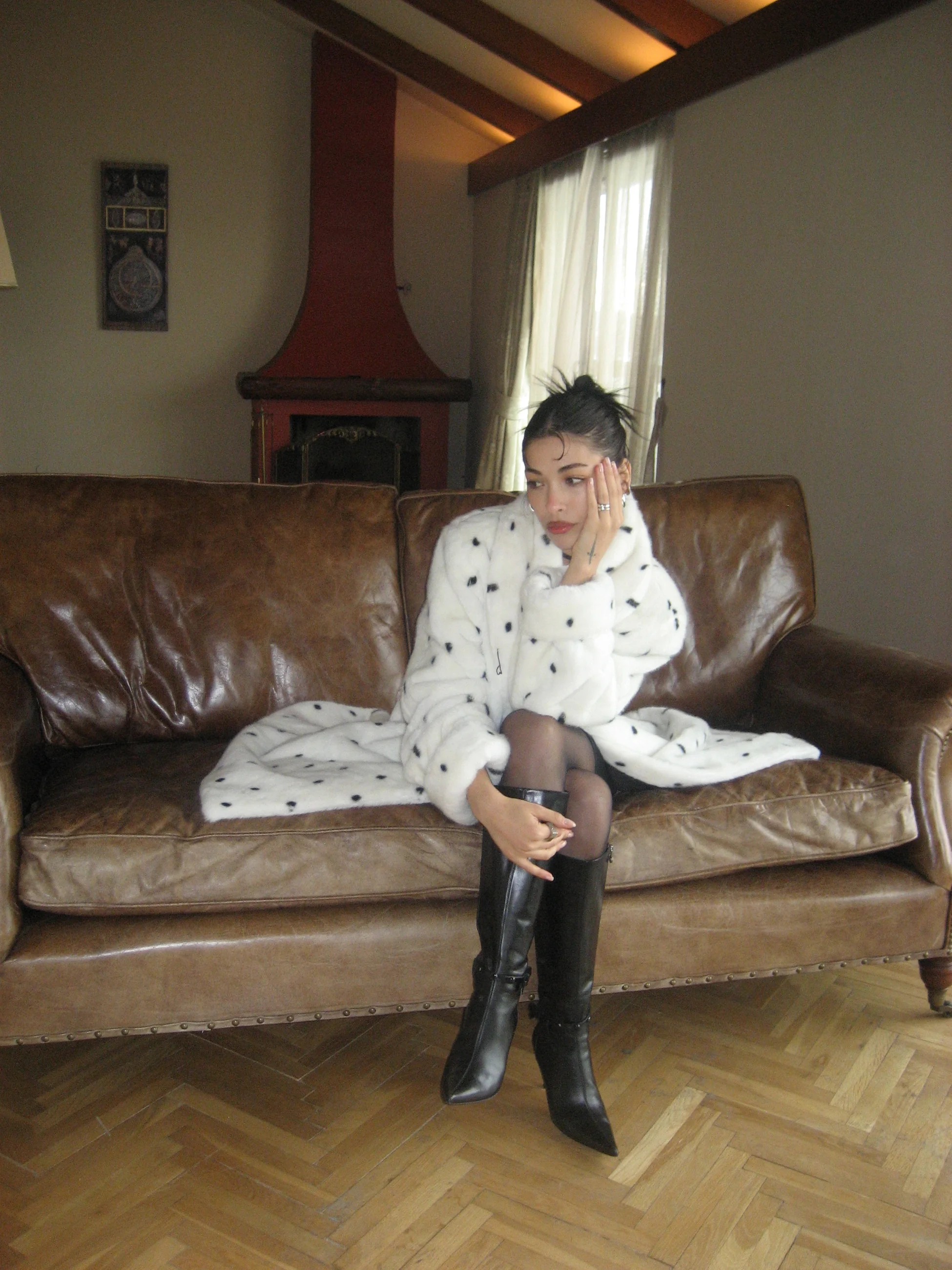 Polka Dot Faux Fur Coat