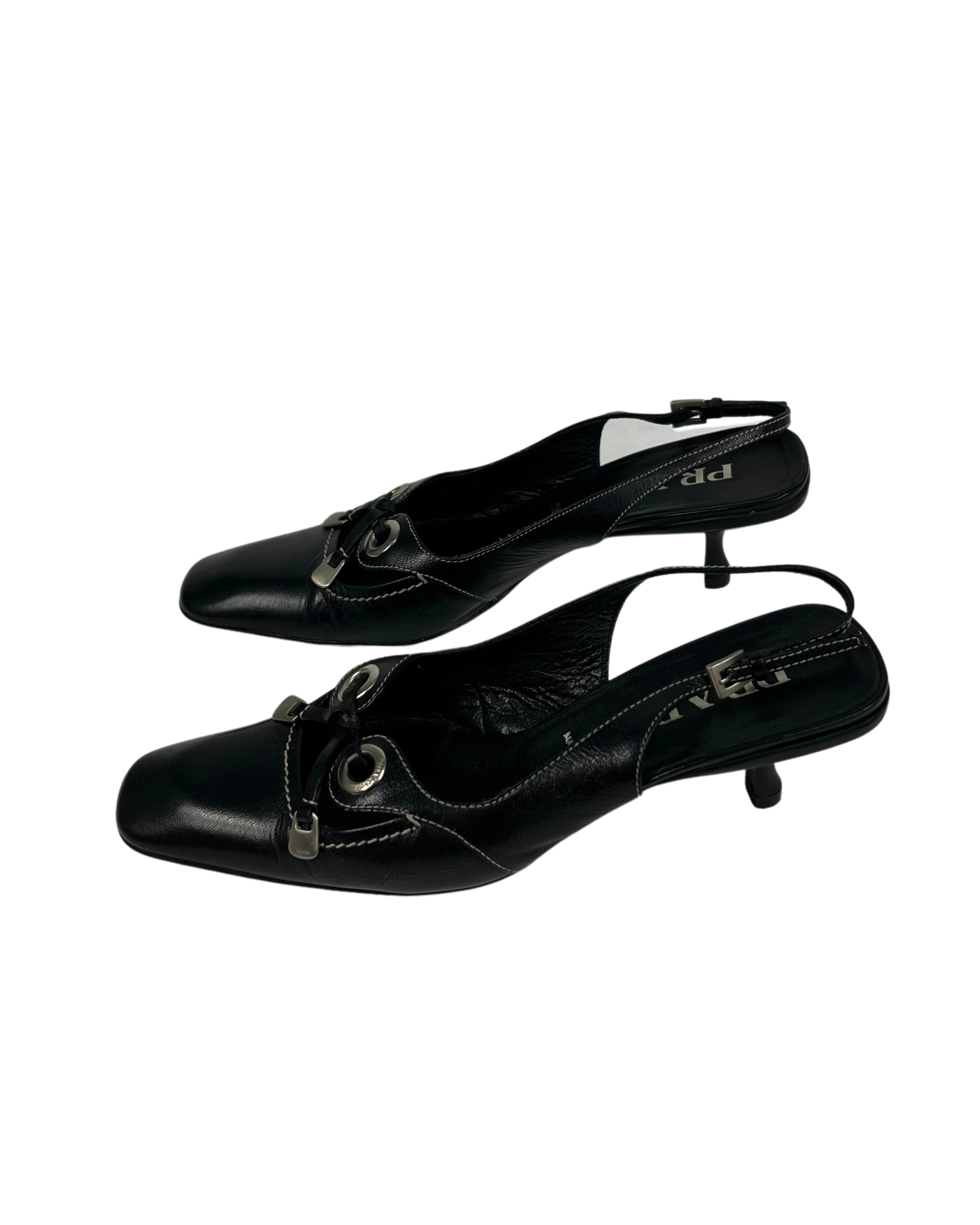 Prada Eyelet Detailed Vintage Black Sandals