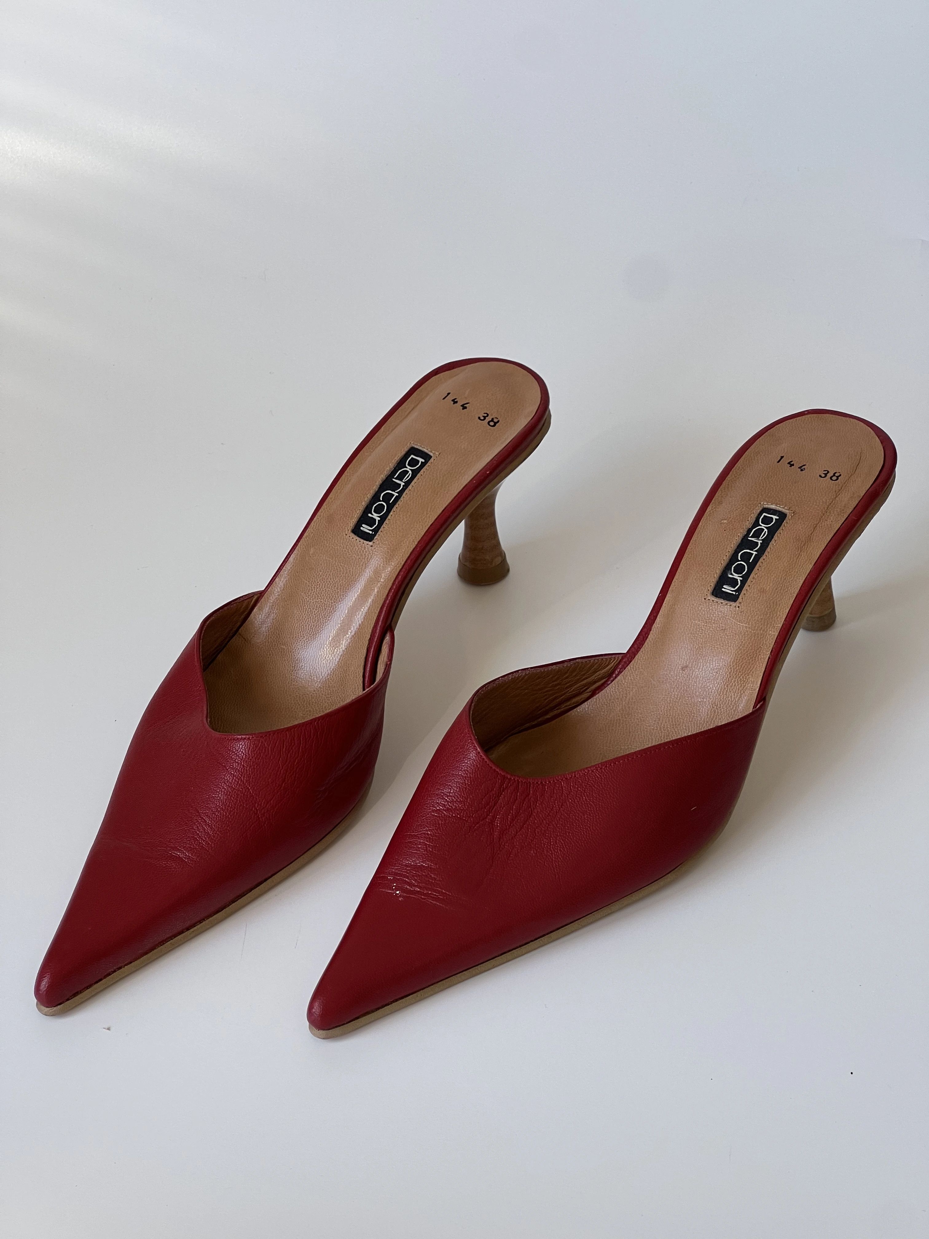 Red Pointed Toe Heeled Mules