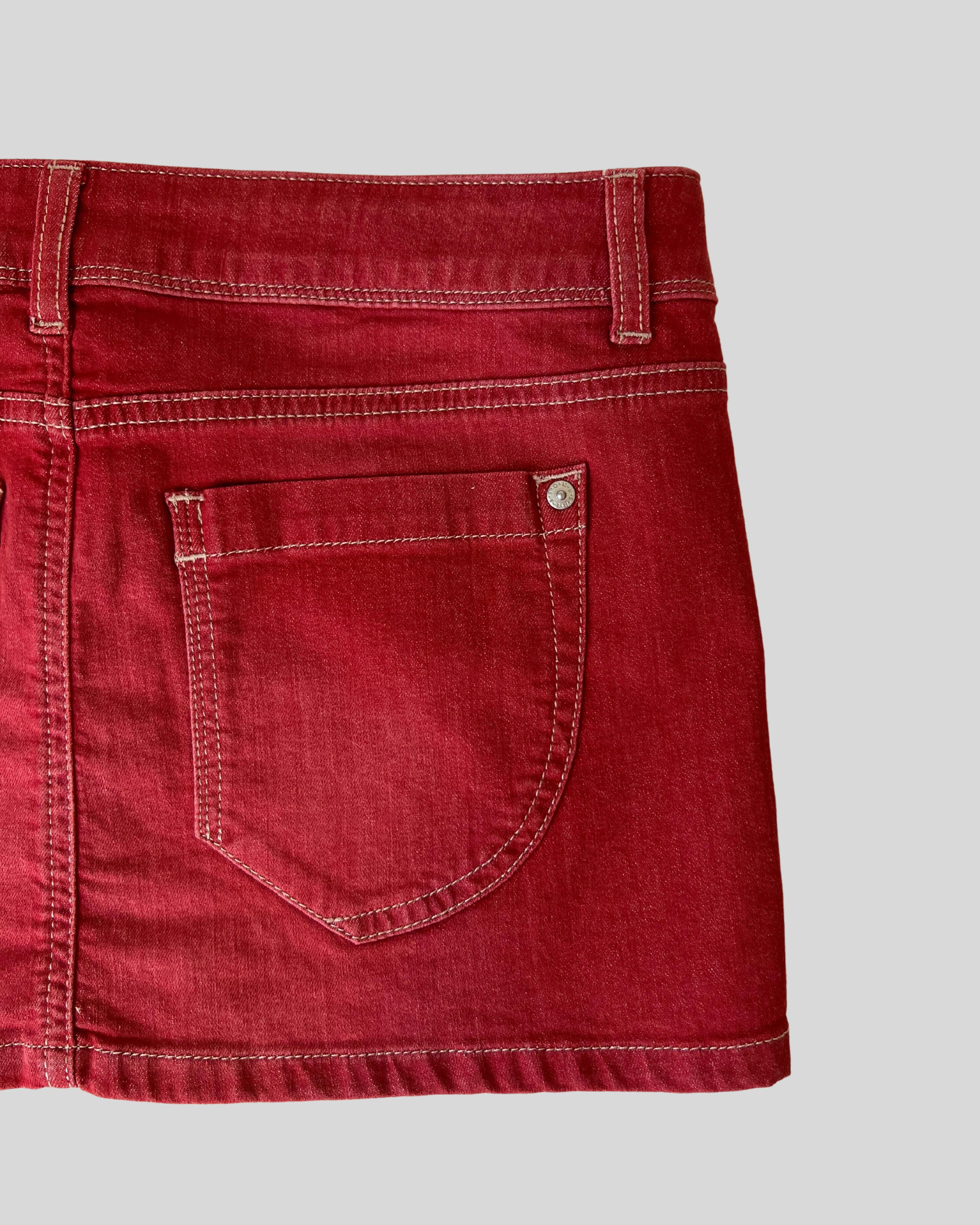 Red Mini Denim Skirt