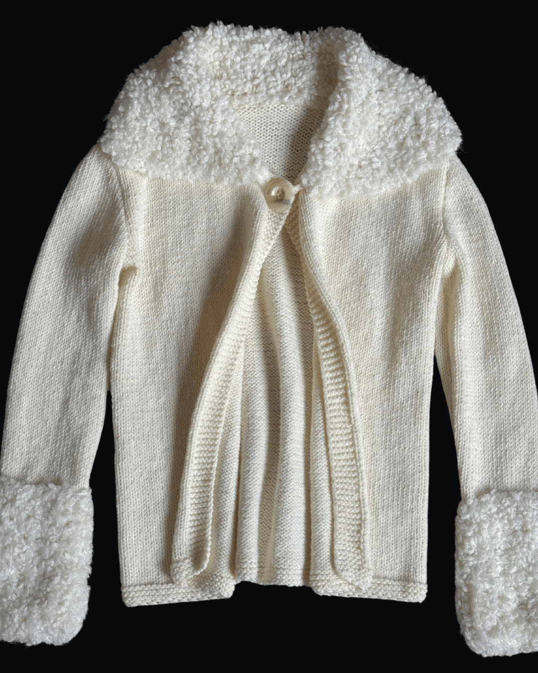 Collar Detailed Cream Cardigan