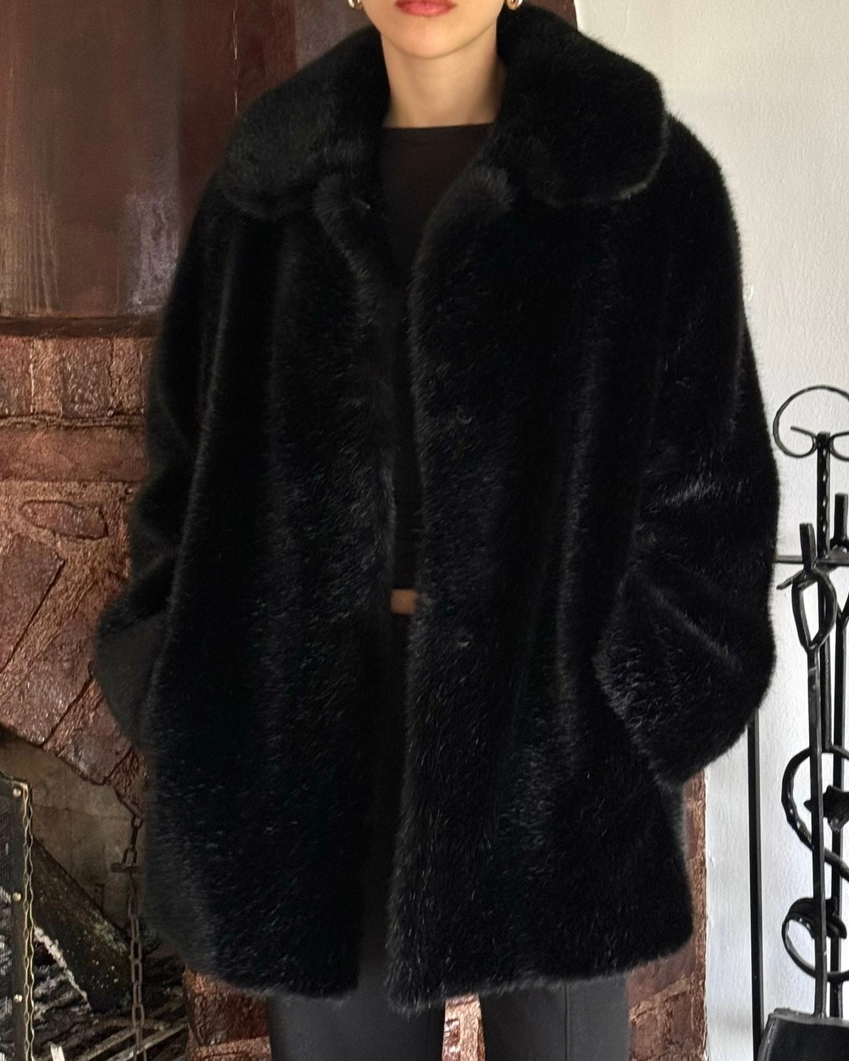 Black Faux Fur Coat