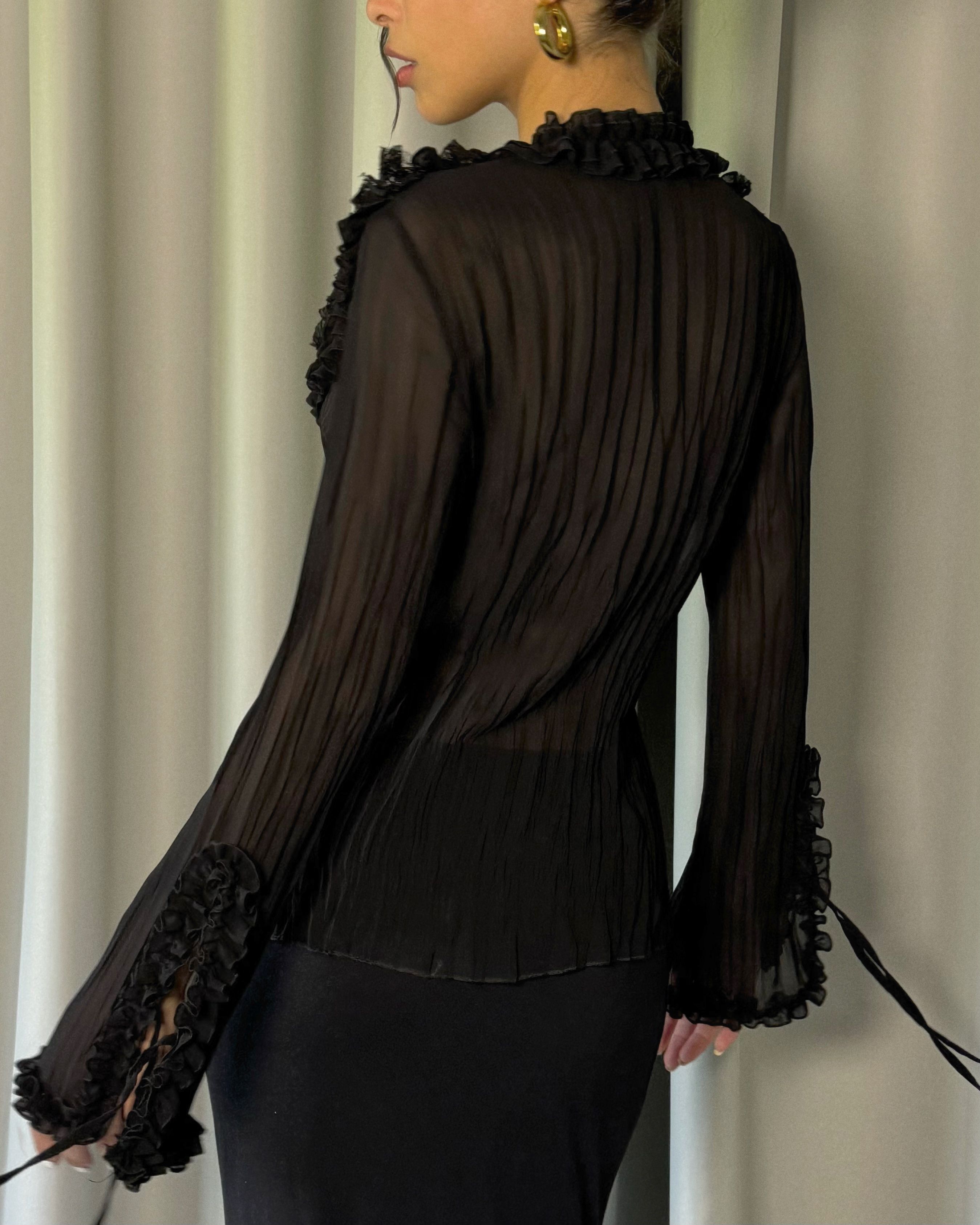 Ruffle Detailed Black Shirt