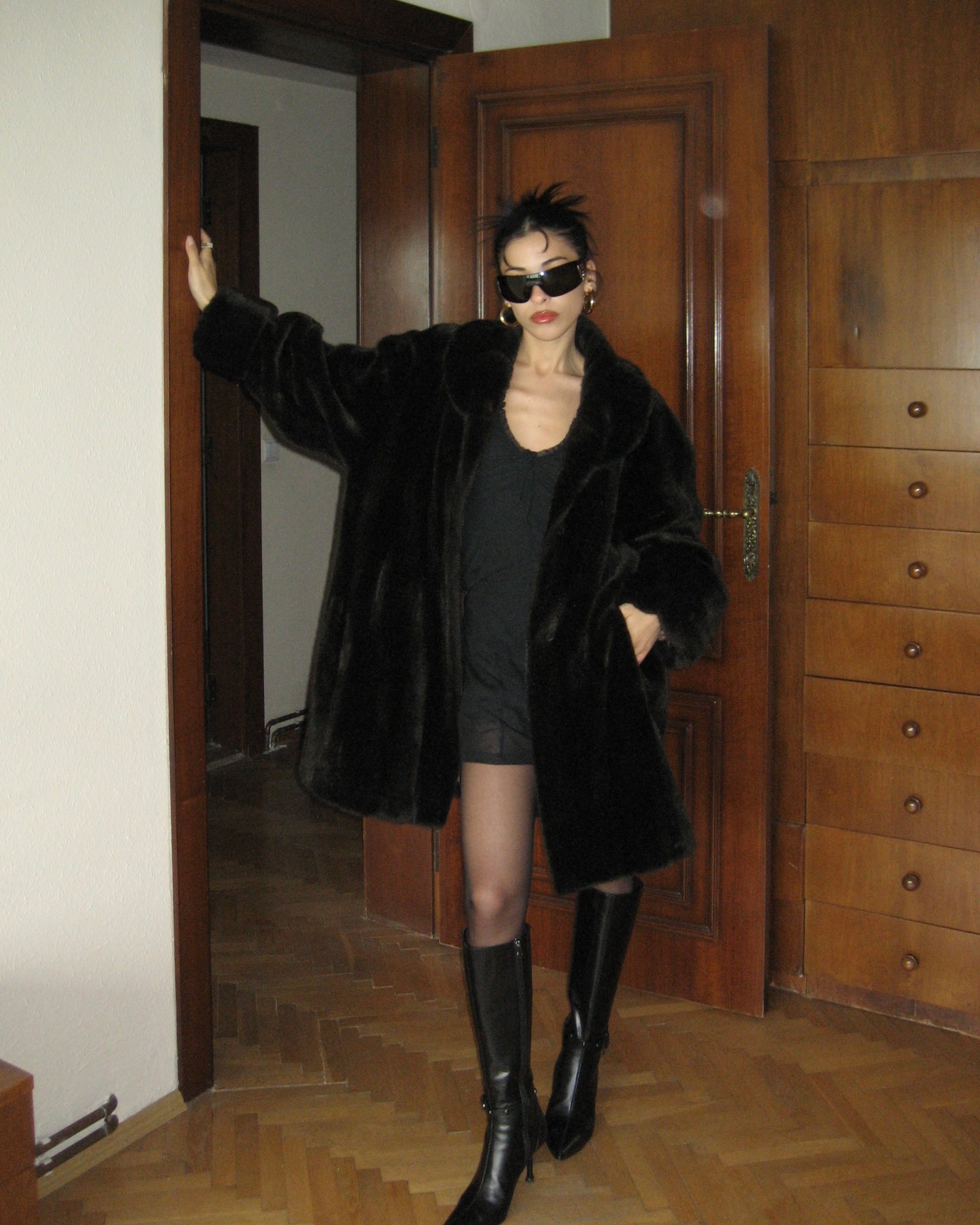 Dark Brown Faux Fur Coat