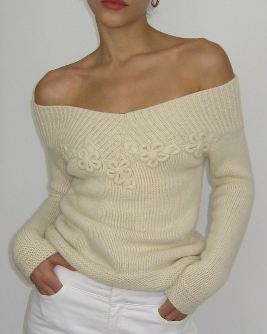 Blumarine Boat Neck Cream Sweater