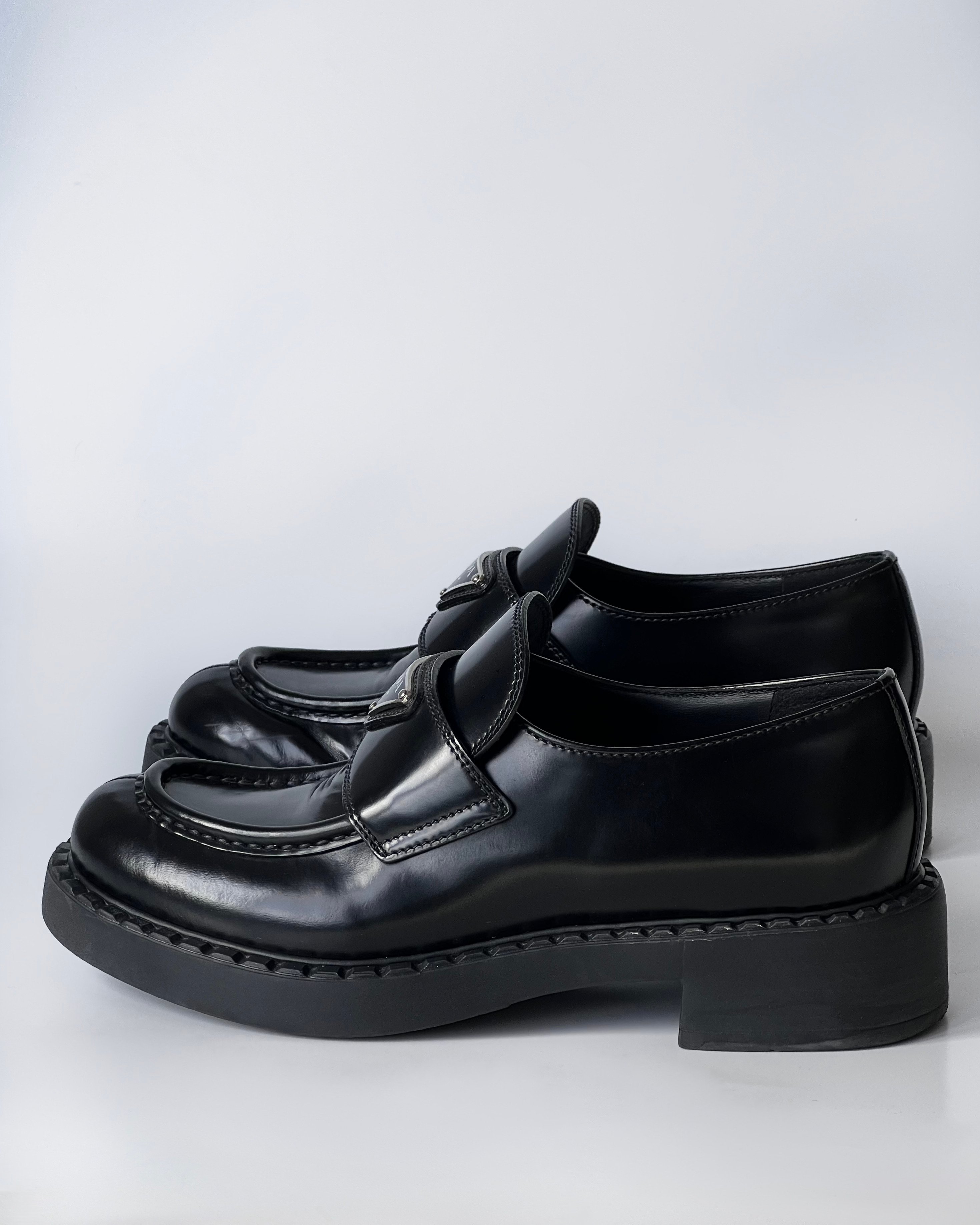 Prada Chocolate Brushed Leather Loafers 