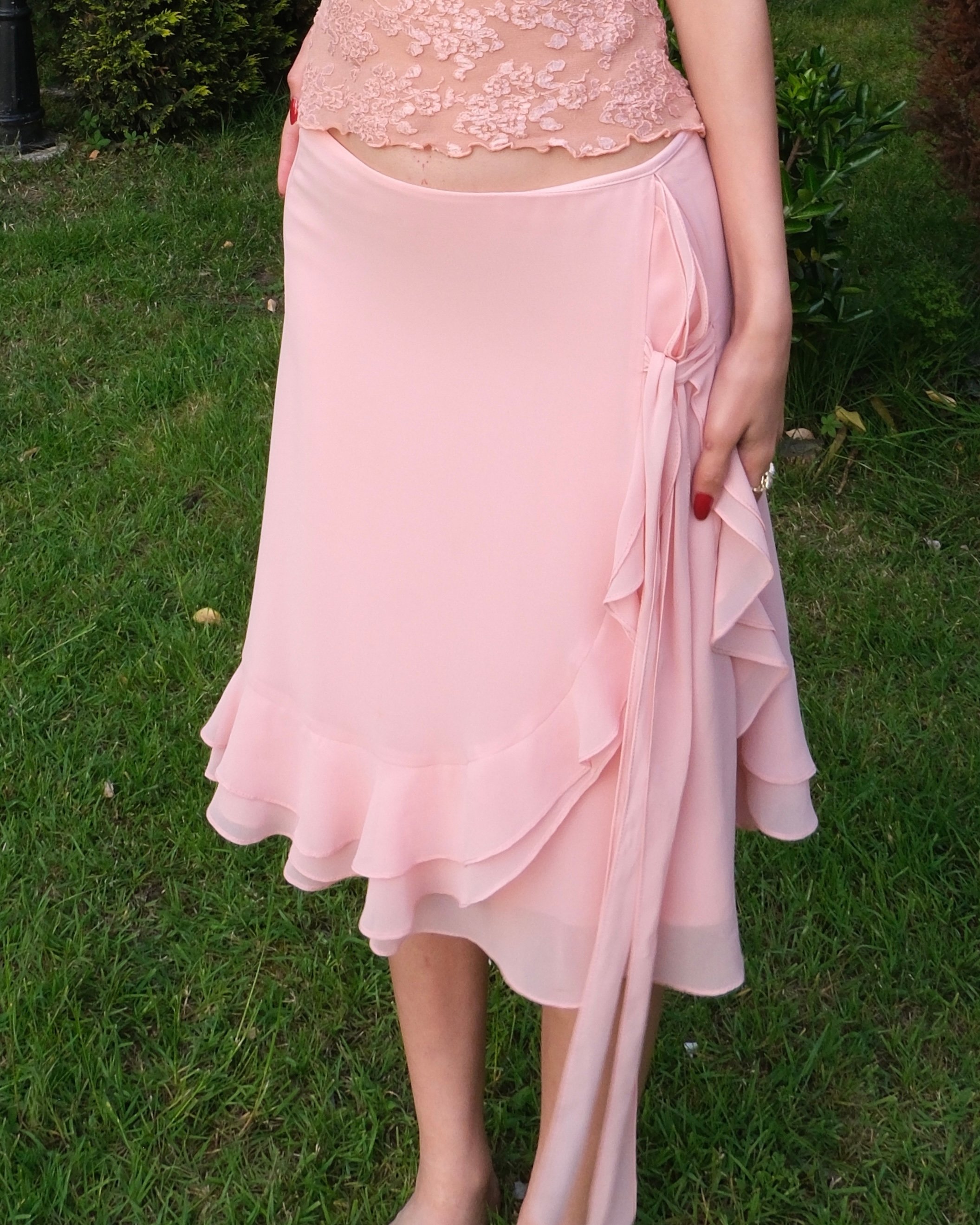 Pembe Şifon Etek