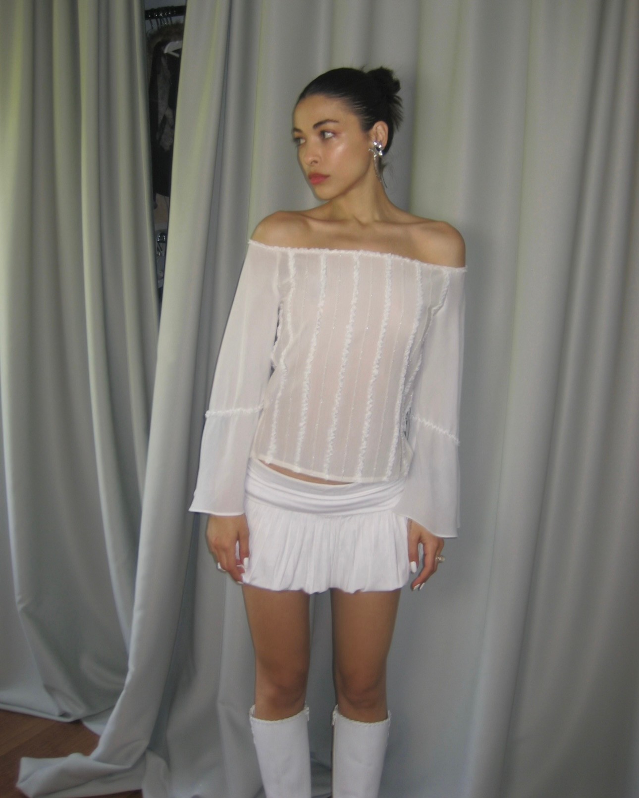 Boat Neck Sheer Blouse