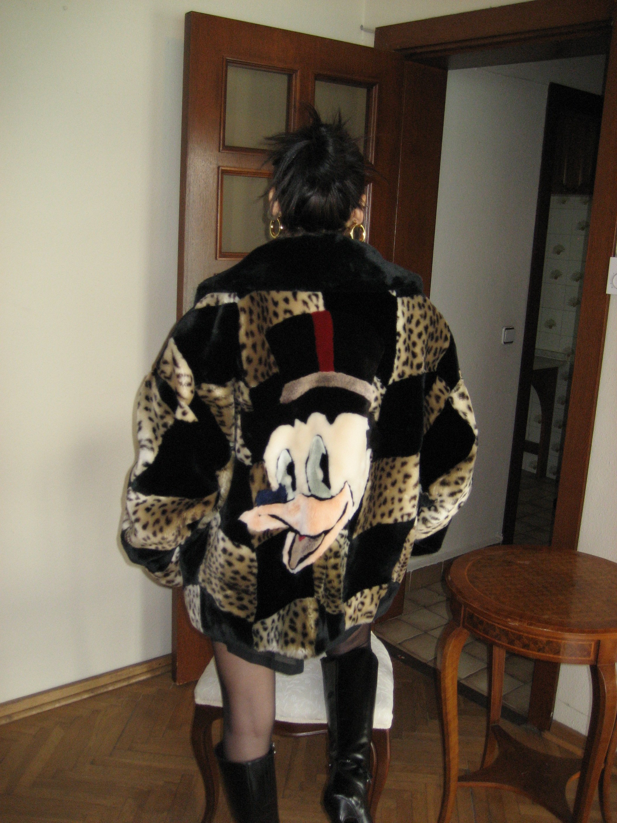 Mickey Detailed Leopard Faux Fur Coat