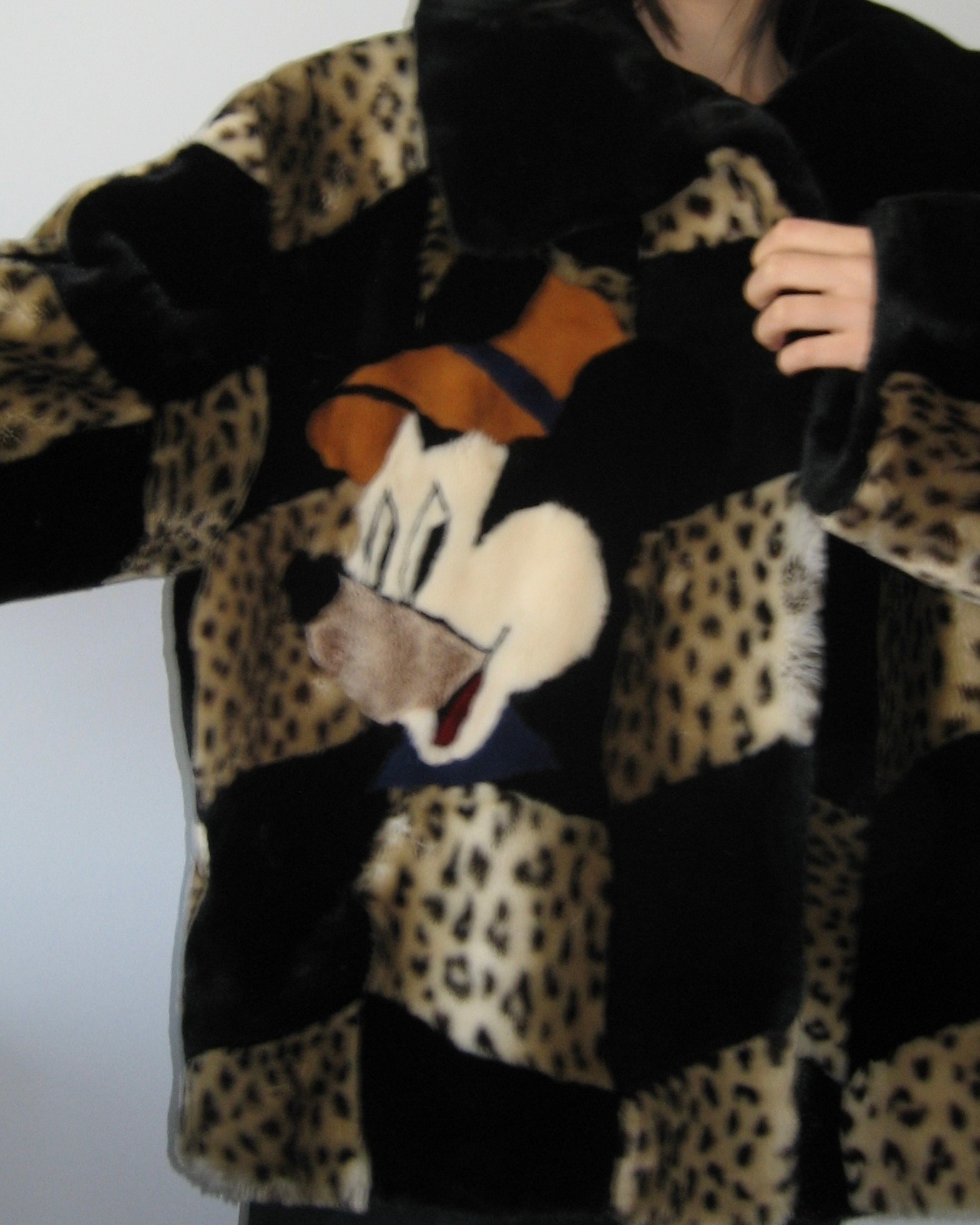 Mickey Detailed Leopard Faux Fur Coat