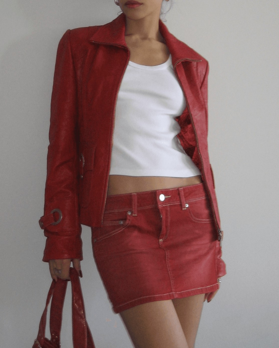 Red Mini Denim Skirt