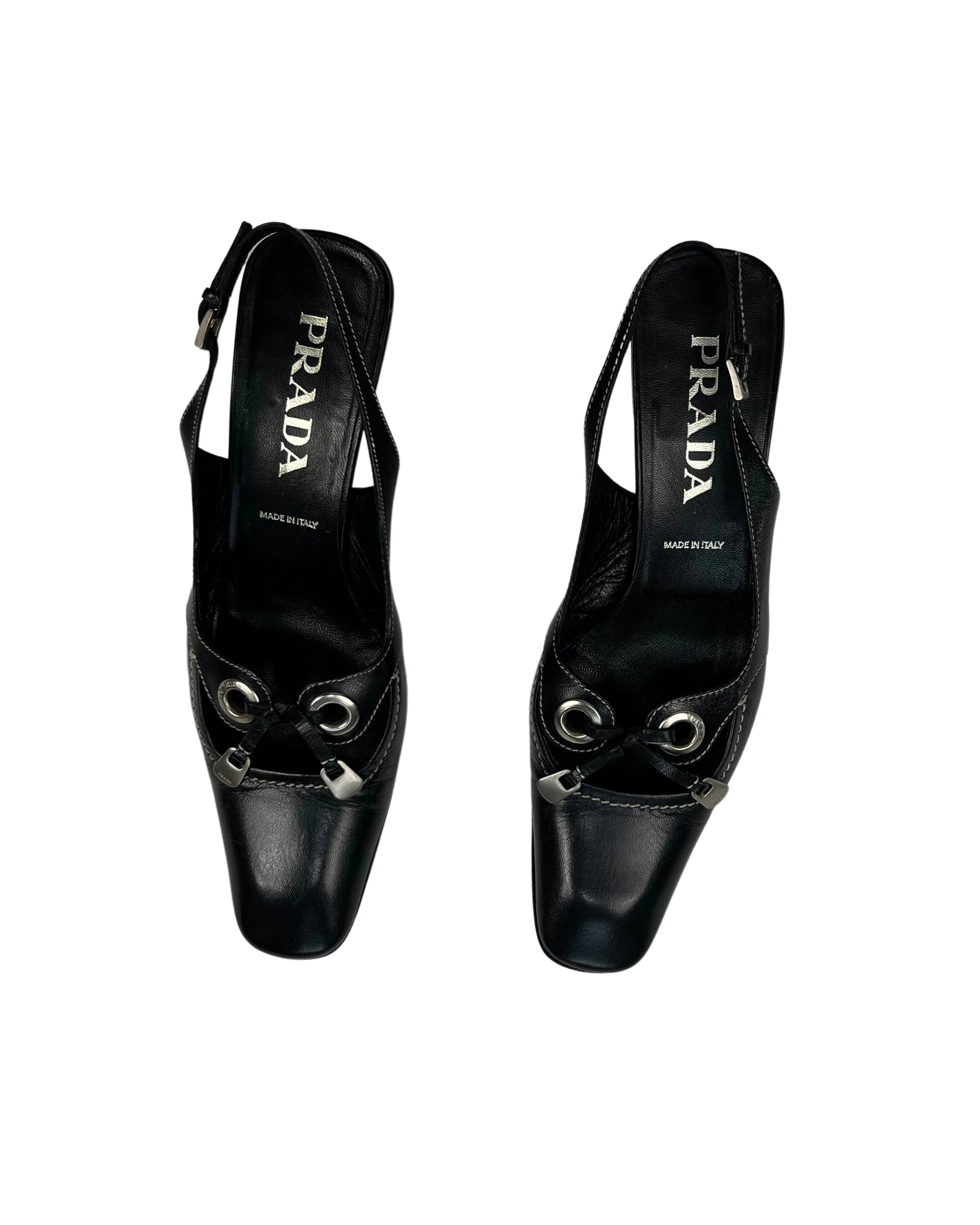 Prada Eyelet Detailed Vintage Black Sandals