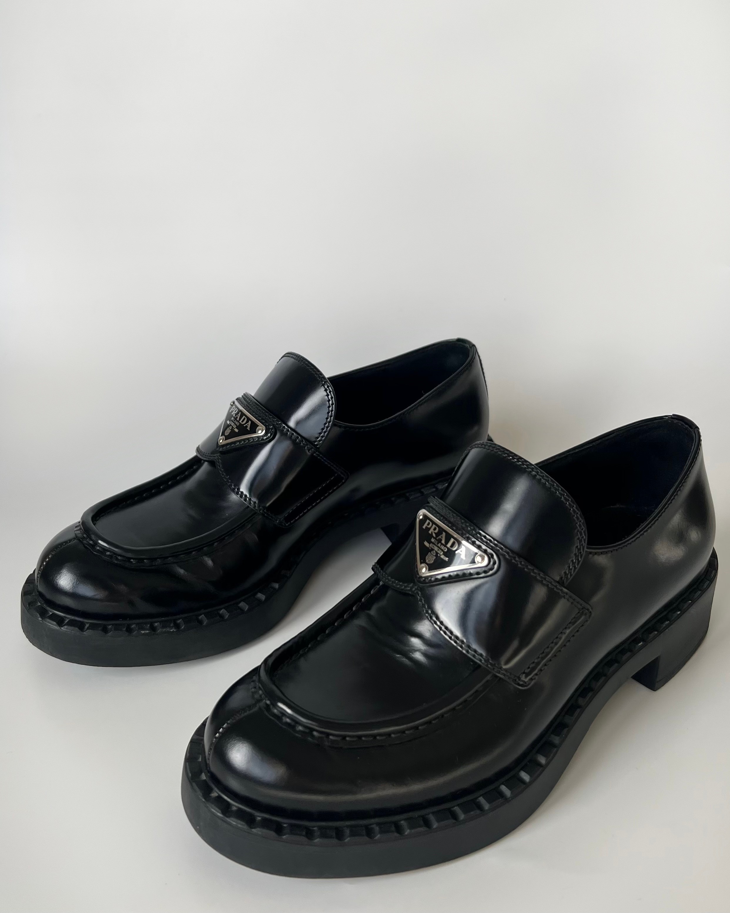 Prada Chocolate Brushed Leather Loafers 